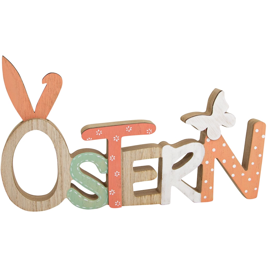 RIFFELMACHER & WEINBERGER Deko-Schriftzug »"Ostern" zum Stellen, mit Hasenohren und Schmetterling, aus Holz«