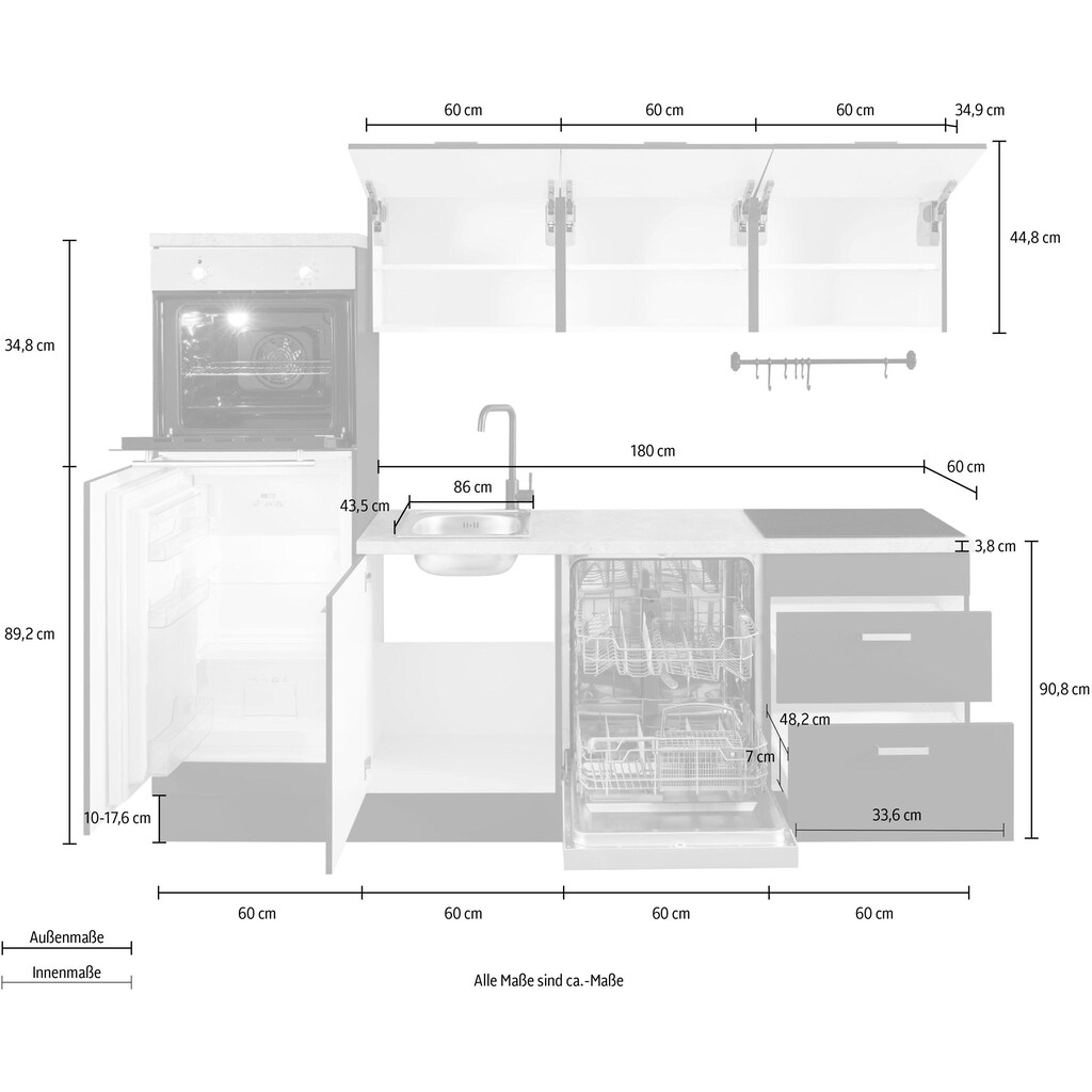 OPTIFIT Küchenzeile »Parma«, mit E-Geräten, Breite 240 cm