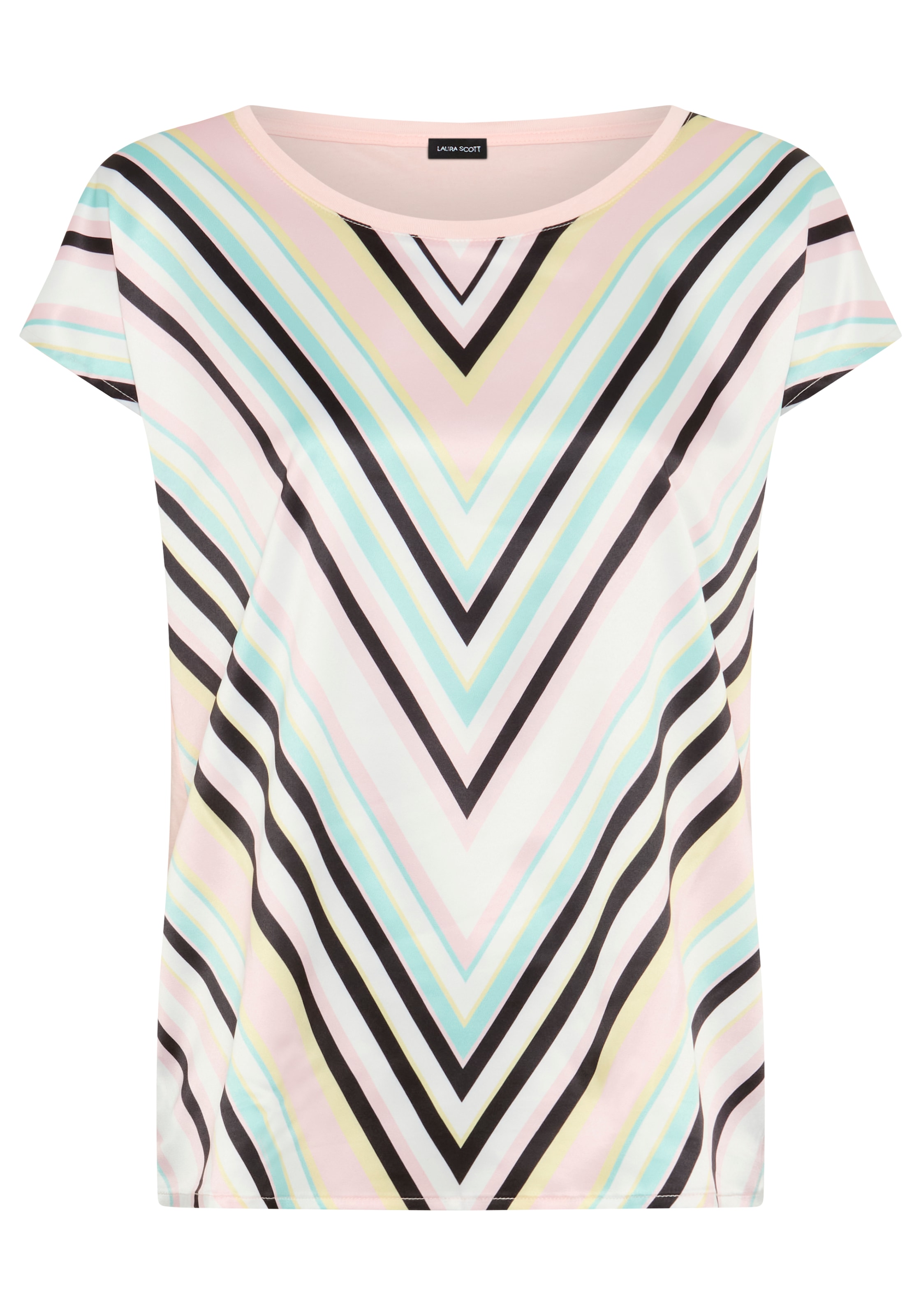 Laura Scott Shirtbluse »im Materialmix mit Satin, verschiedene Muster für jeden Geschmack,« femininer Stil, Rundhalsausschnitt, lockere Passform