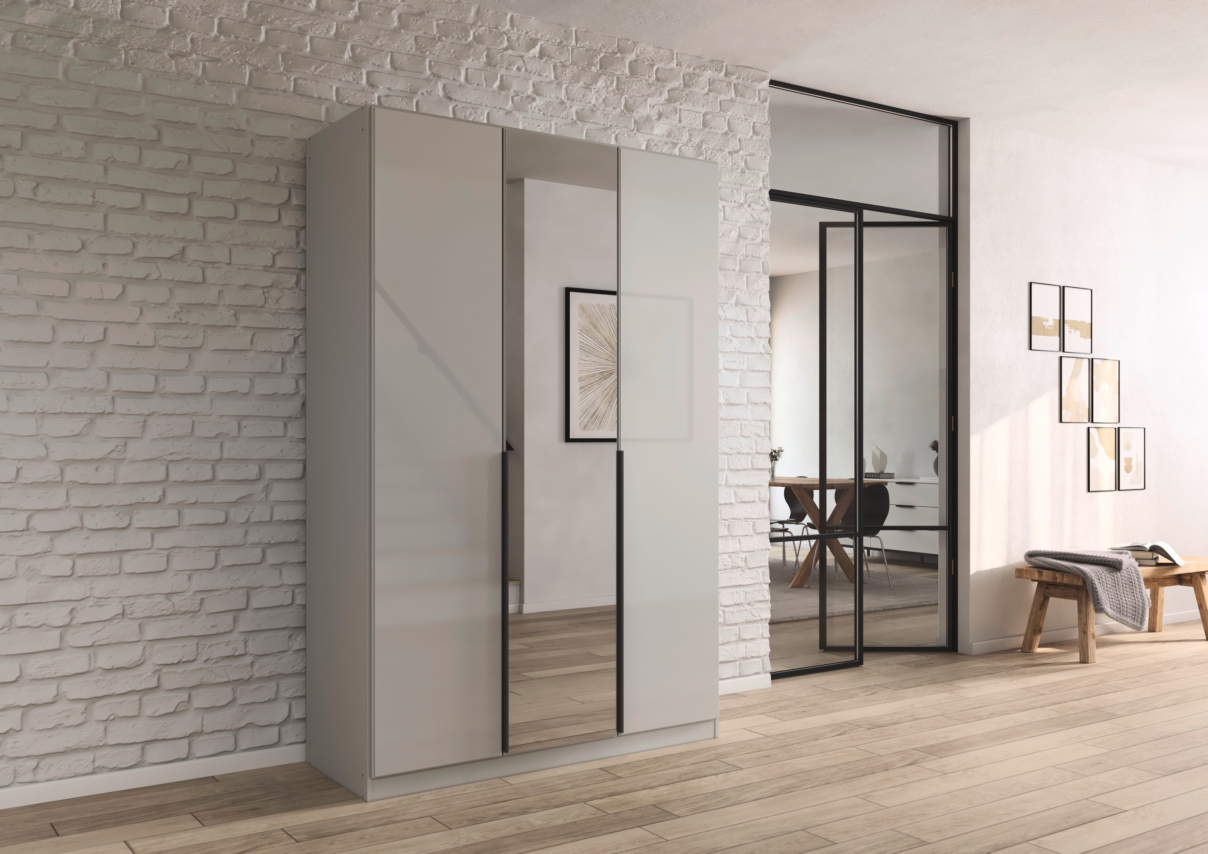 rauch Drehtürenschrank »Kleiderschrank Kleiderschränke Schrank Garderobe AGORDO mit Glasfront«, (in zwei Griff-Farben), durchdachte Innenausstattung, in 6 Breiten und 2 Höhen MADE IN GERMANY