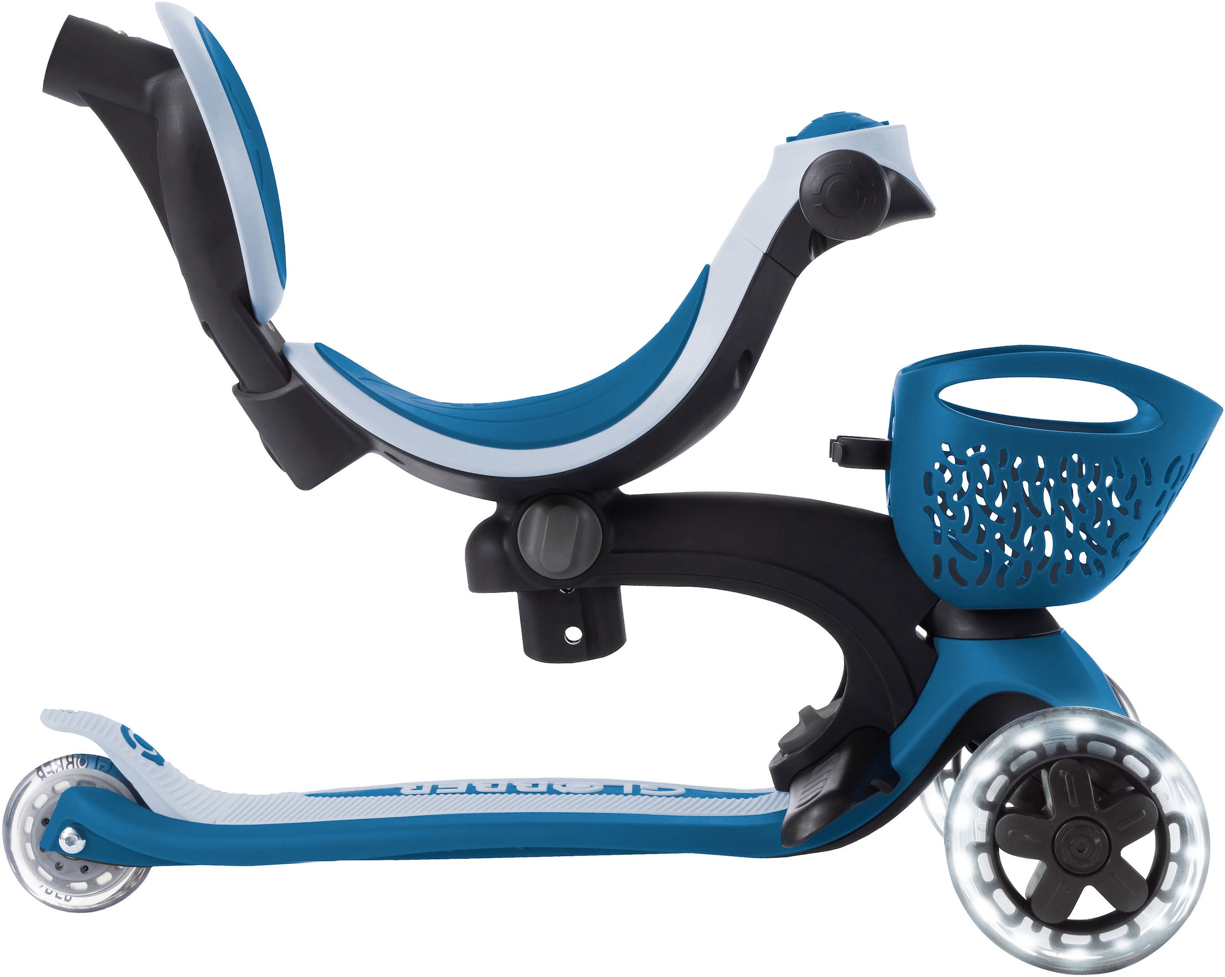 Globber »GO-UP BABY 360 LIGHTS, mit Leuchtrollen und Leuchtmodul« Aufsitzrad, Laufrad und Scooter in Einem