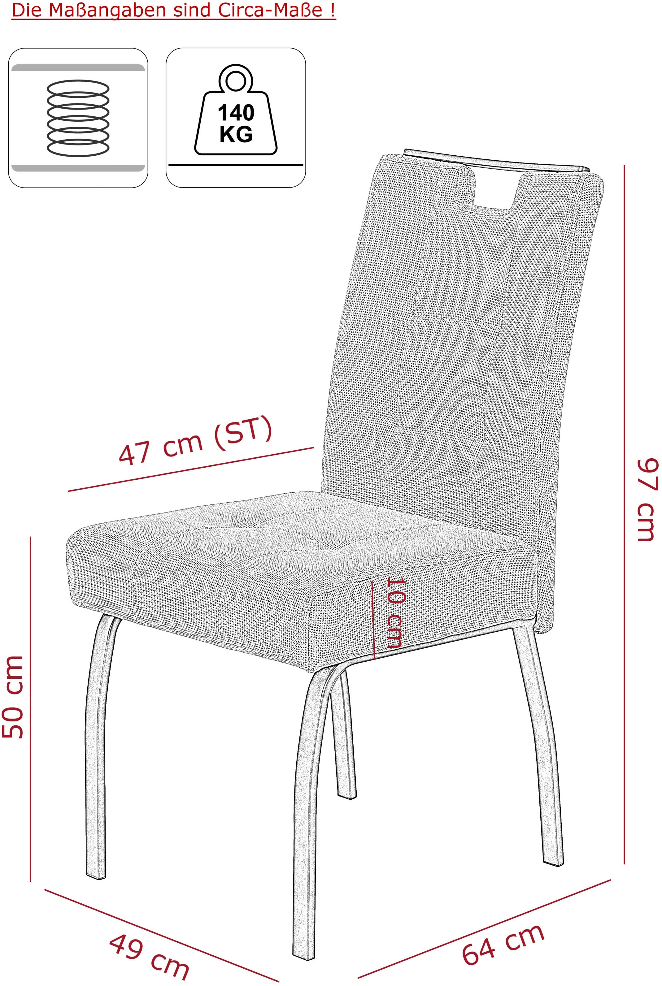 HELA Essgruppe »EBRO« Set, 5 Stk. tlg. Mit Synchronauszug, Vierfußstuhl XL Sitzbreite, Federkorb, Griff