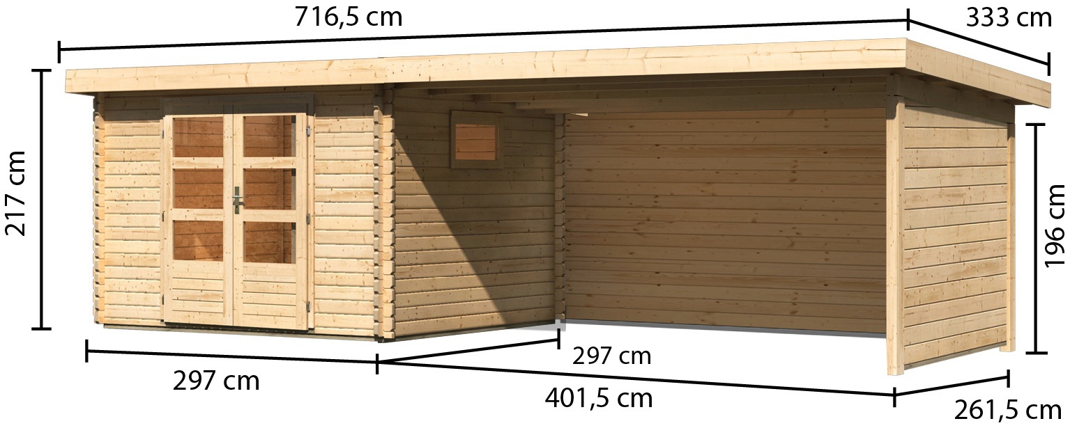 WOODFeeling Gartenhaus »Trittau 3«, mit Anbaudach