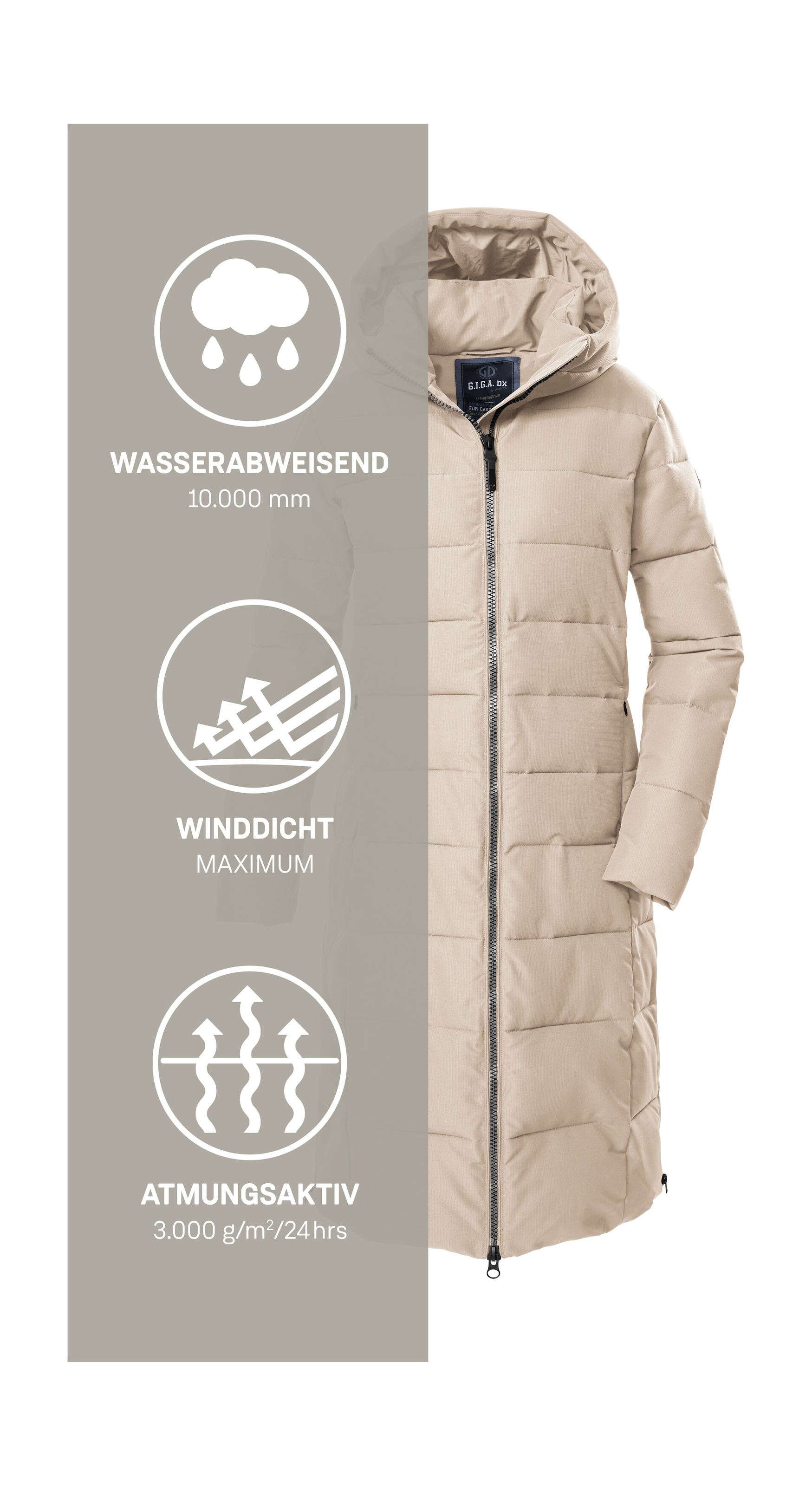 G.I.G.A. DX by killtec Steppmantel »GW 88 WMN QLTD CT«, Wasserabweisender, winddichter Mantel mit Daunenoptik und Kapuze
