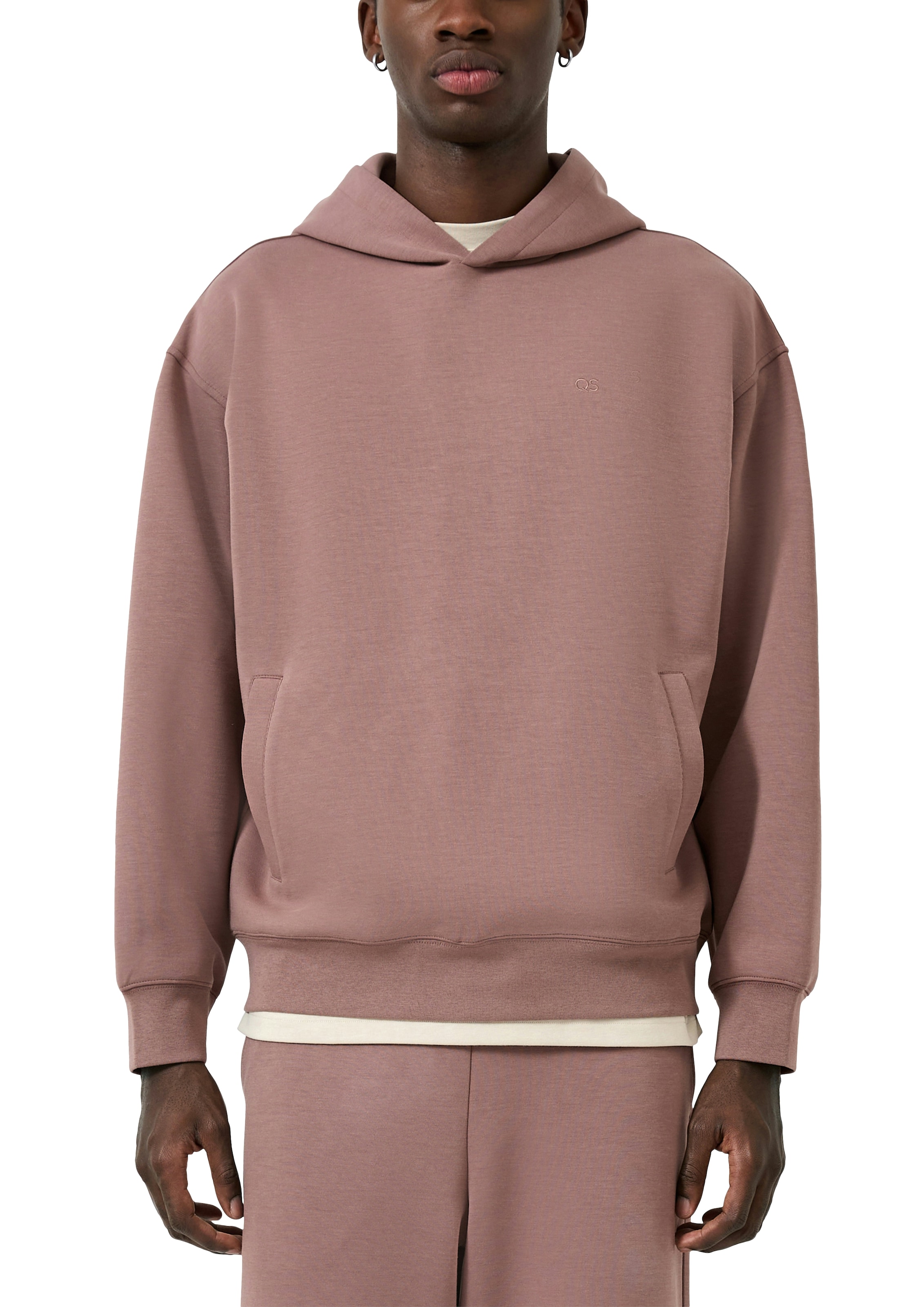 QS Kapuzensweatshirt , unifarben, mit Logo-Stickerei
