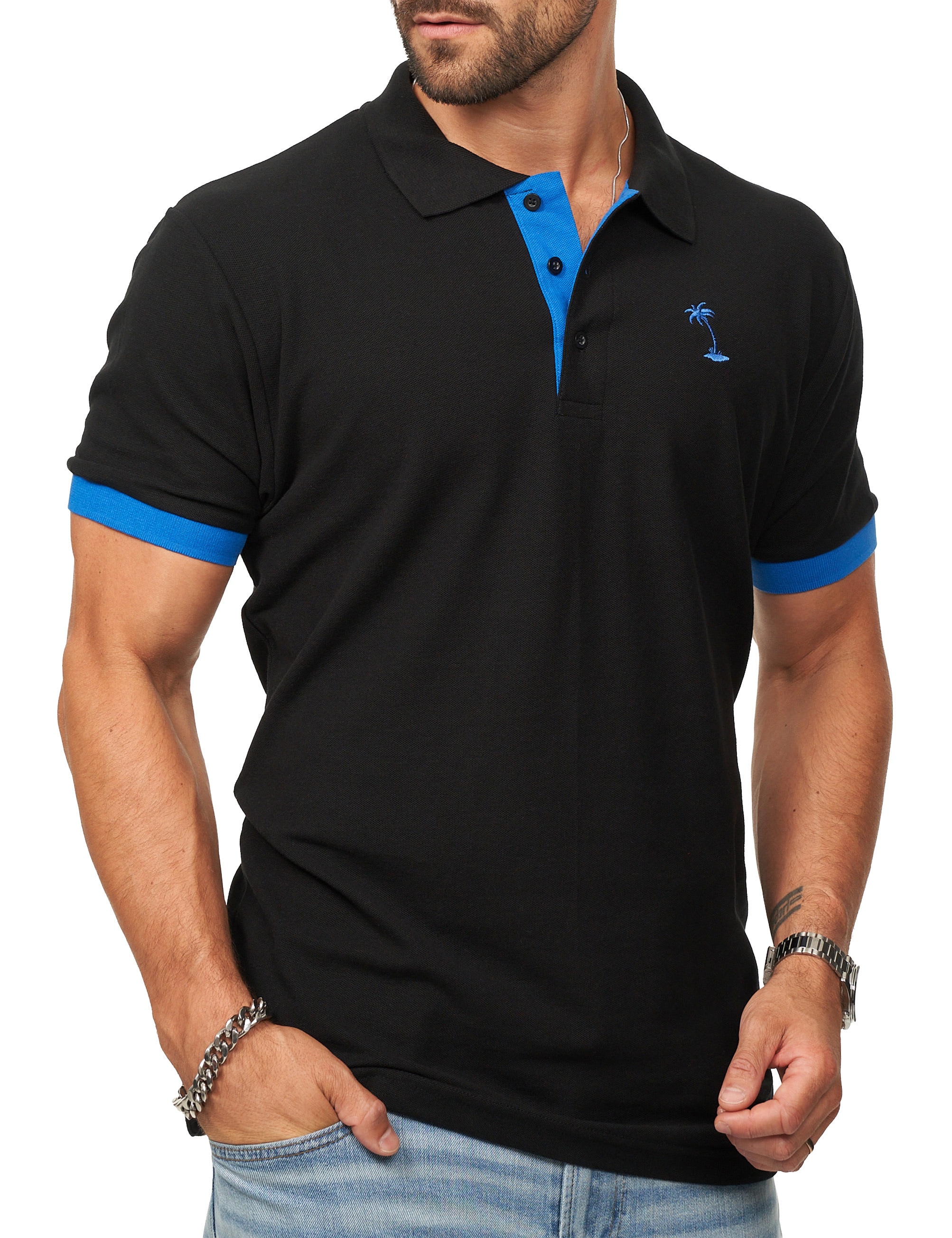 Daily Cotton Poloshirt »Daily Cotton Poloshirt in Kurzarm als Freizeit Polo T-Shirt - Polo-Hemd für Herren« Männer Polohemd im Regular-Fit in Piqué-Qualität mit Palmen-Logo