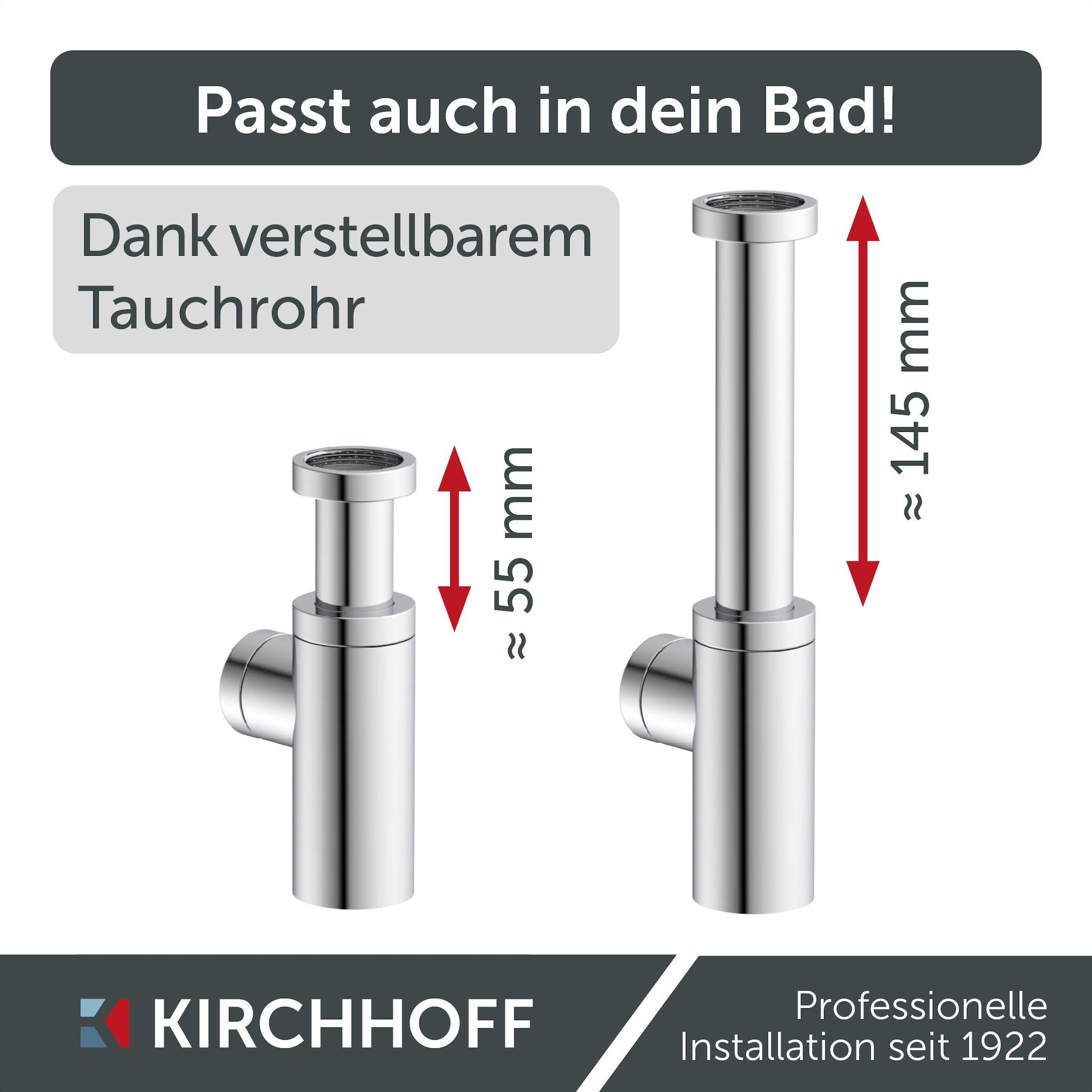 Kirchhoff Siphon »Design Flaschensiphon inkl. Reinigungsöffnung«, Röhrengeruchsverschluss für Waschbecken/Waschtische