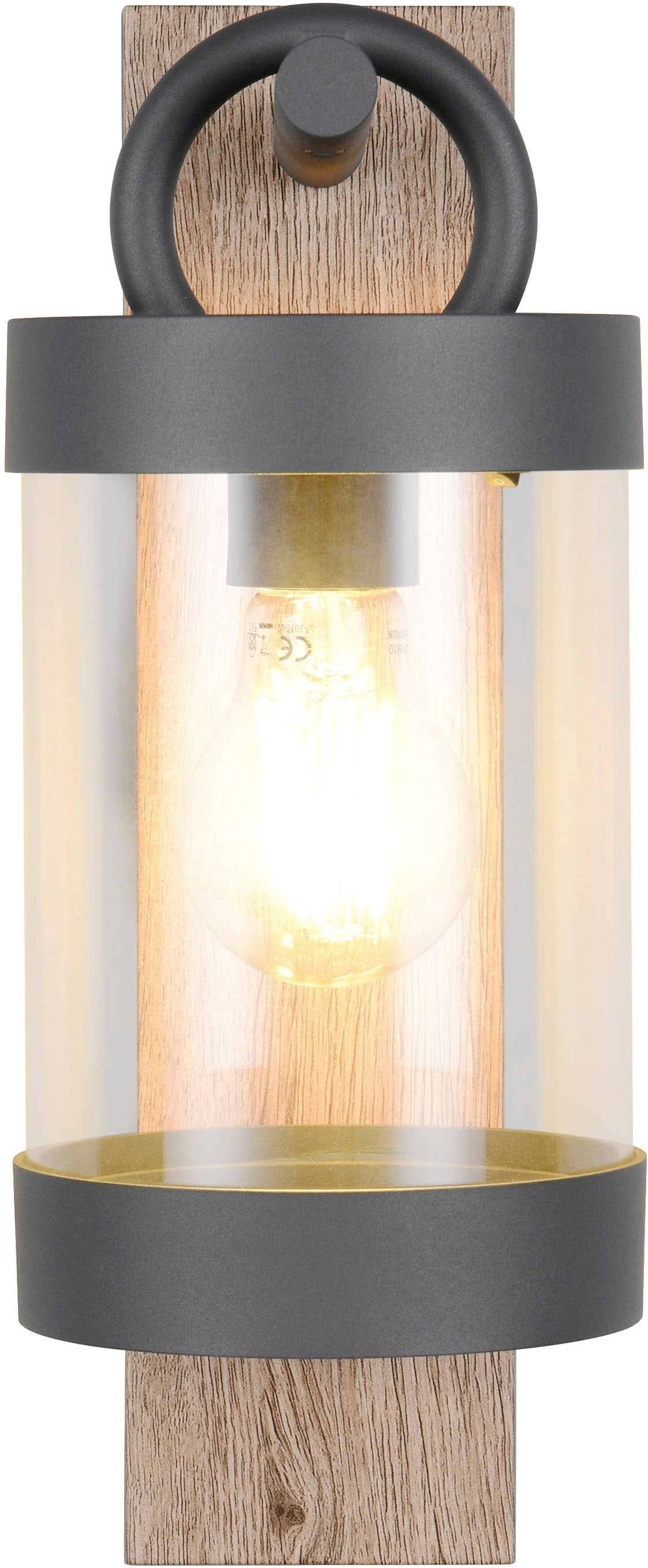 TRIO Leuchten Außen-Wandleuchte »SAMBESI, Laternen Optik Hauswand, exkl 1x E27 max 28W Dämmerungssensor« E27 1 Stk. warmweiß - kaltweiß Fassadenbeleuchtung aus Alu Druckguss, Rückenplatte Holz Nachbildung