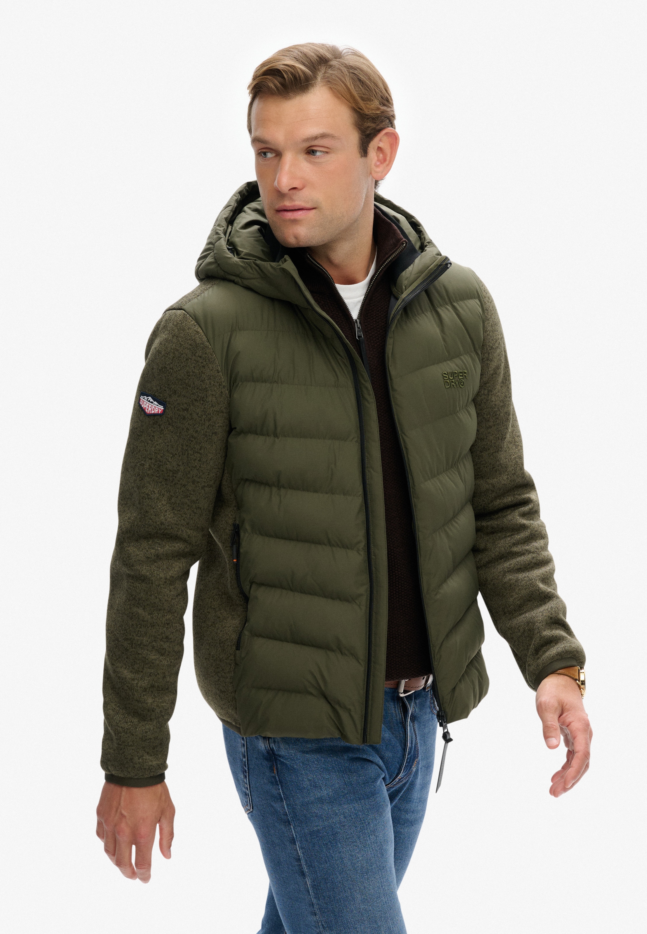 Superdry Steppjacke »HOODED STORM KNIT HYBRID JKT« mit Kapuze