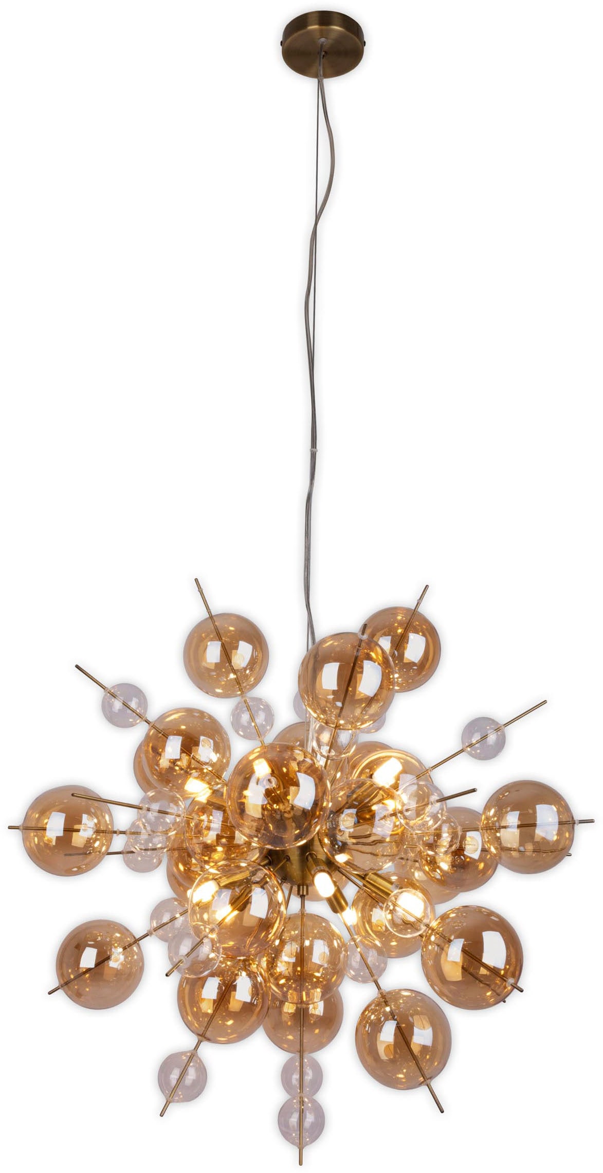 näve Pendelleuchte »Explosion«, 10 flammig, Leuchtmittel G9 | ohne Leuchtmittel, amberfarbene, transparente Glaskugeln,für 10 x G9 Sockel, Ø 65 cm