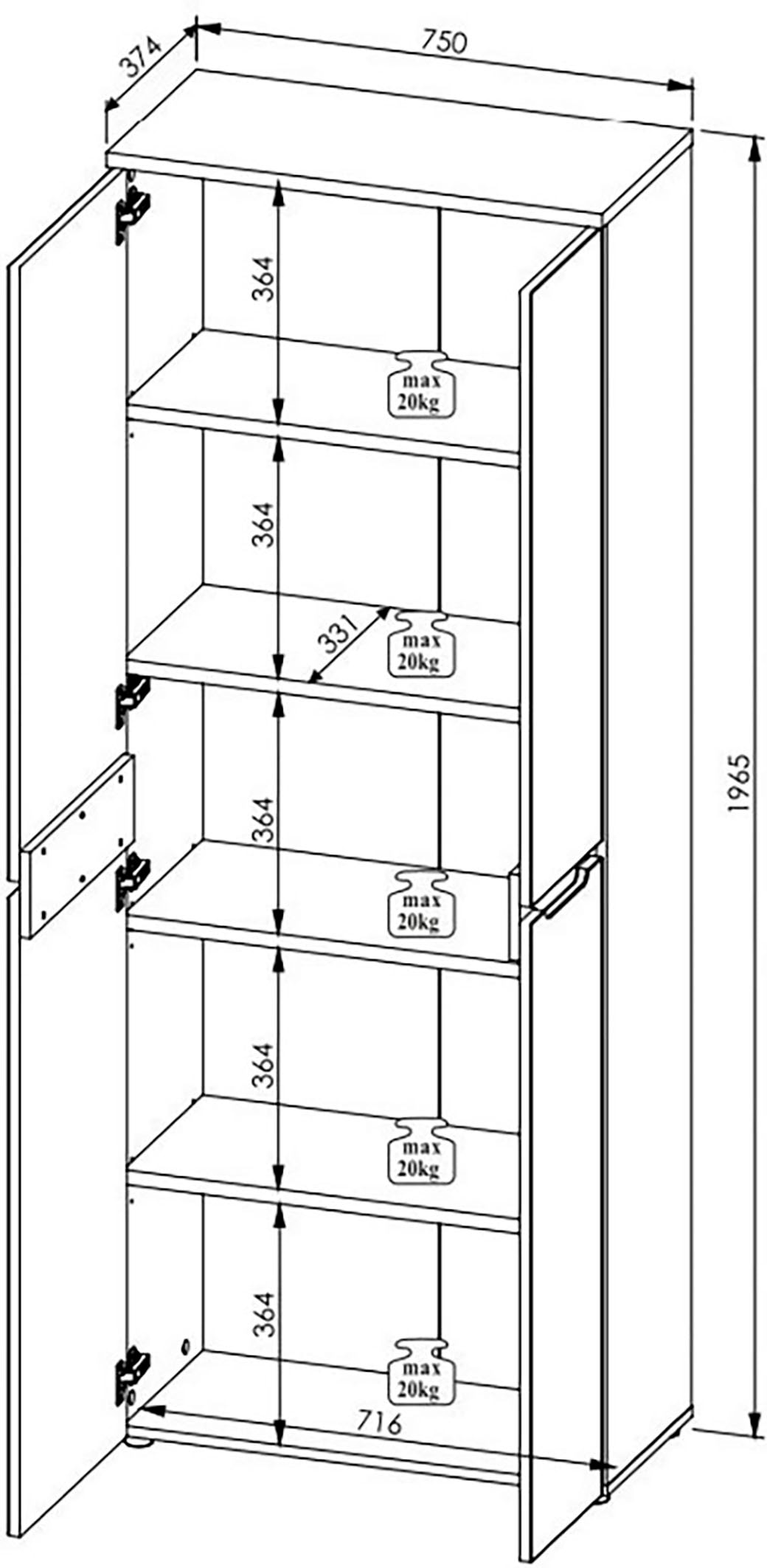 Innostyle Aktenschrank »Memphis Aktenschrank, 75x197x38cm (B/H/T)«, (1 St.), 2 türig, Soft-Close, ABS-Kantenschutz