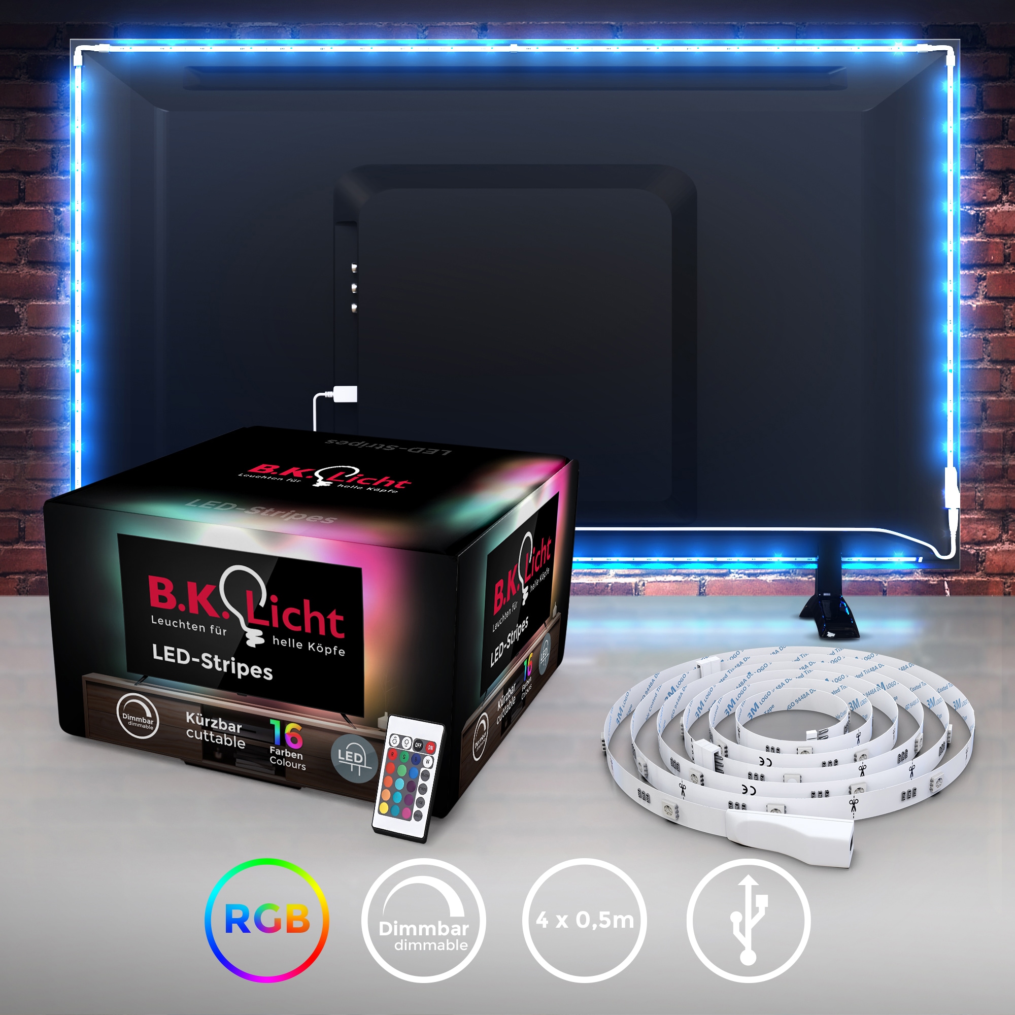LED-Streifen, LED TV Hintergrundbeleuchtung Backlight 2m USB RGB selbstklebend
