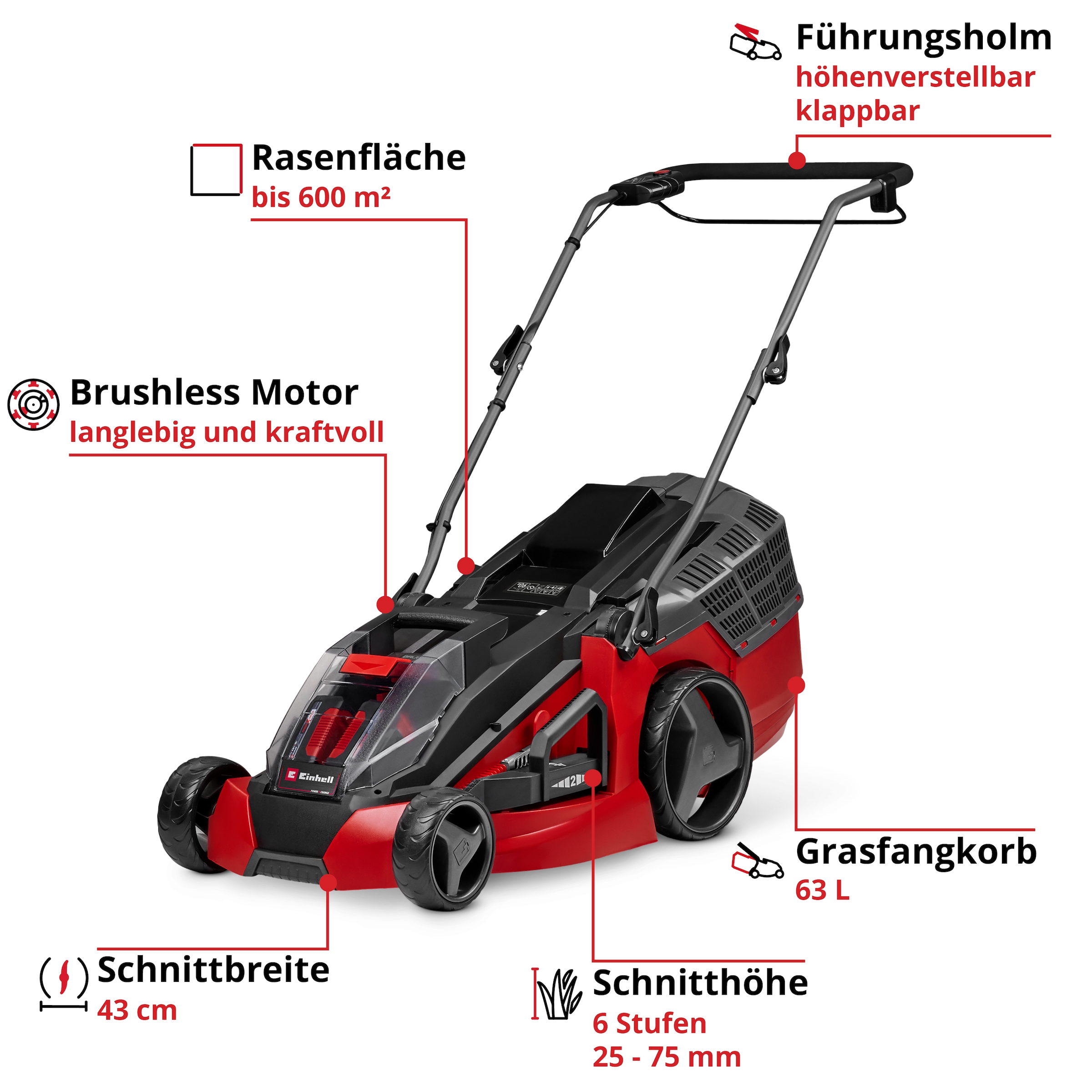 Einhell Akkurasenmäher »GE-CM 43 Li M Kit (2x4,0Ah)« mit Mulchkeil, 2 Akkus 18V/4Ah und 2 Ladegeräten