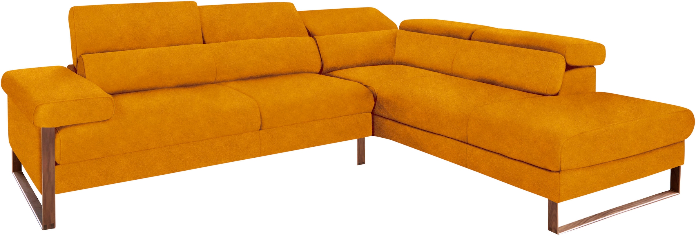 W.SCHILLIG Ecksofa »finn, Designsofa mit tollem Sitzkomfort, bequem, L-Form«, German Design Award 2016, Fußgestell Nussbaum natur, Breite 281 cm