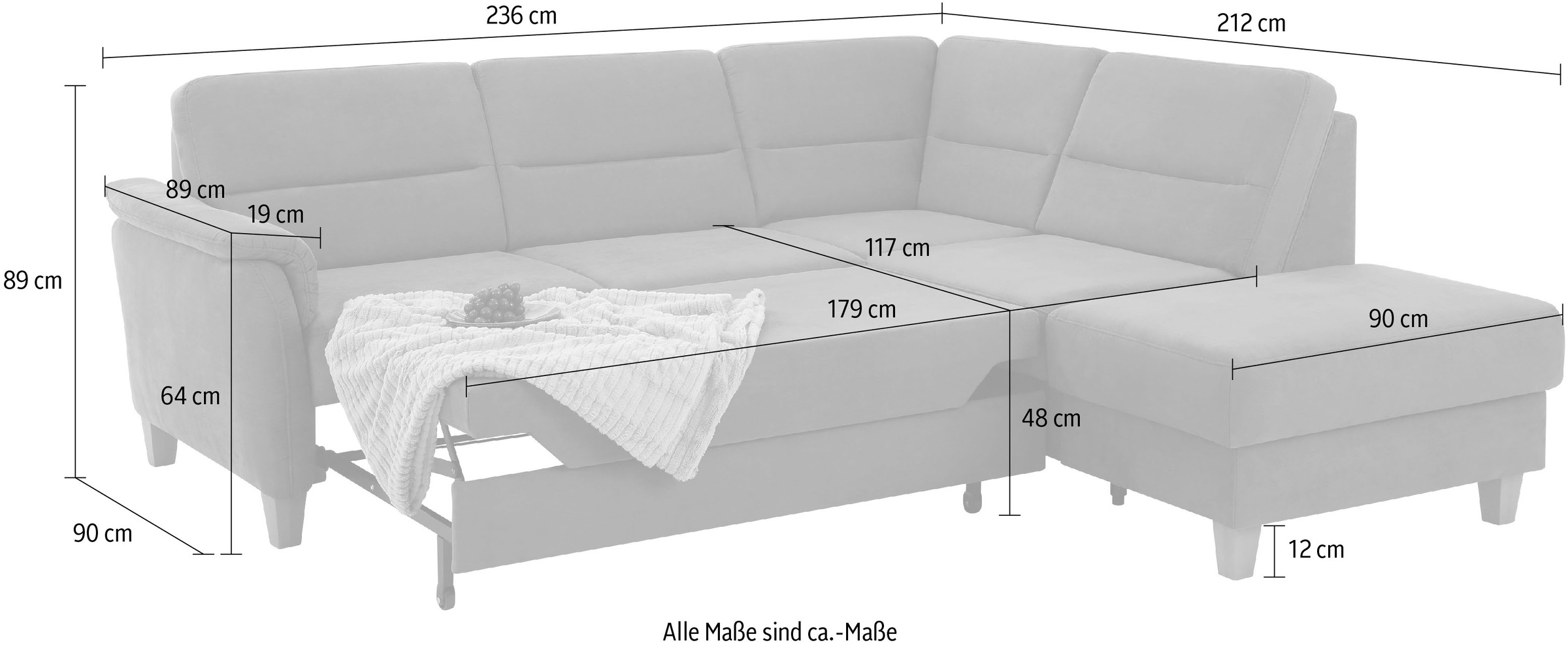 Home affaire Ecksofa »Palmera L-Form, B: 236 cm«, optional Bettfunktion & Bettkasten, Federkern