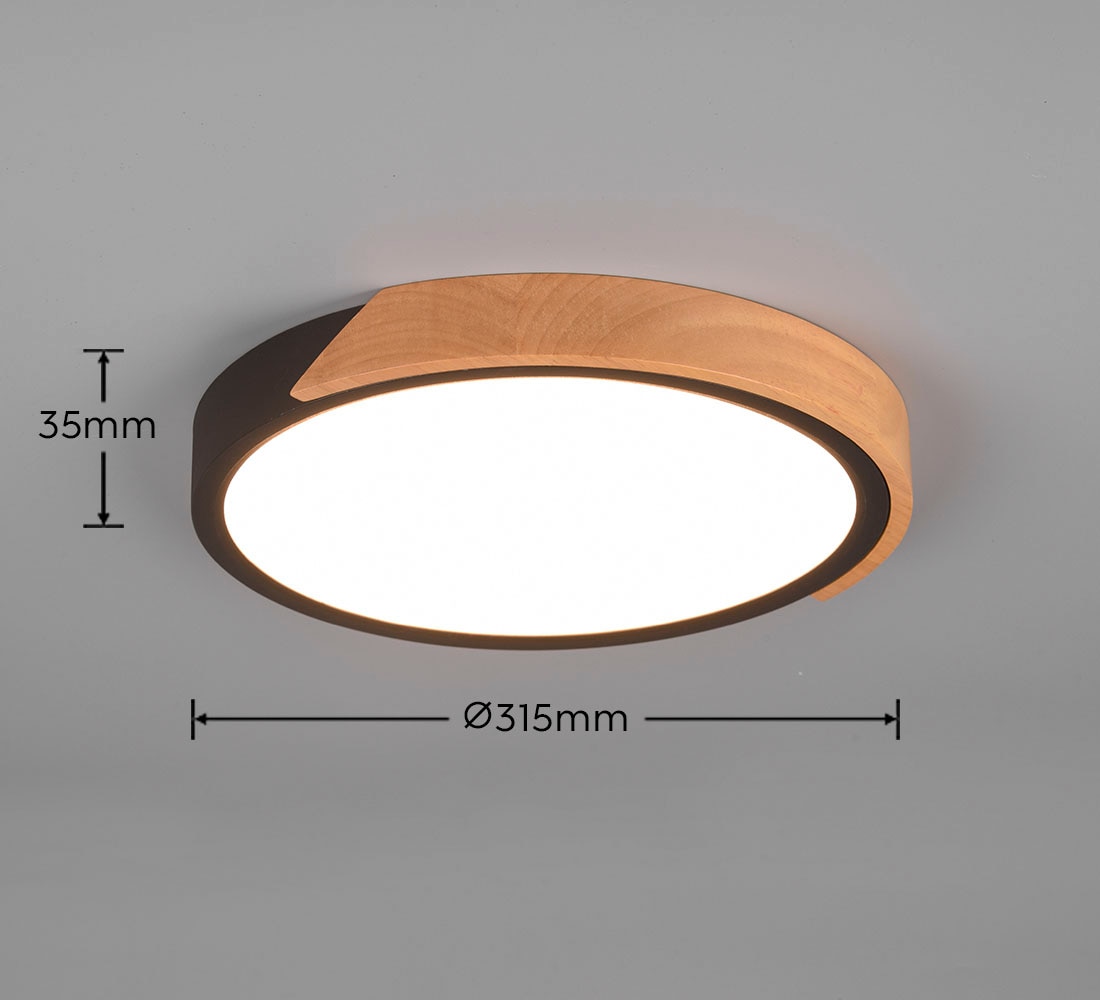 REALITY Leuchten LED Deckenleuchte »Jano«, 1 flammig, Leuchtmittel LED-Board | LED fest integriert, Deckenlampe Holzschirm Ø 31cm, 20W/2400Lumen, warmweiß 3000K, dimmbar
