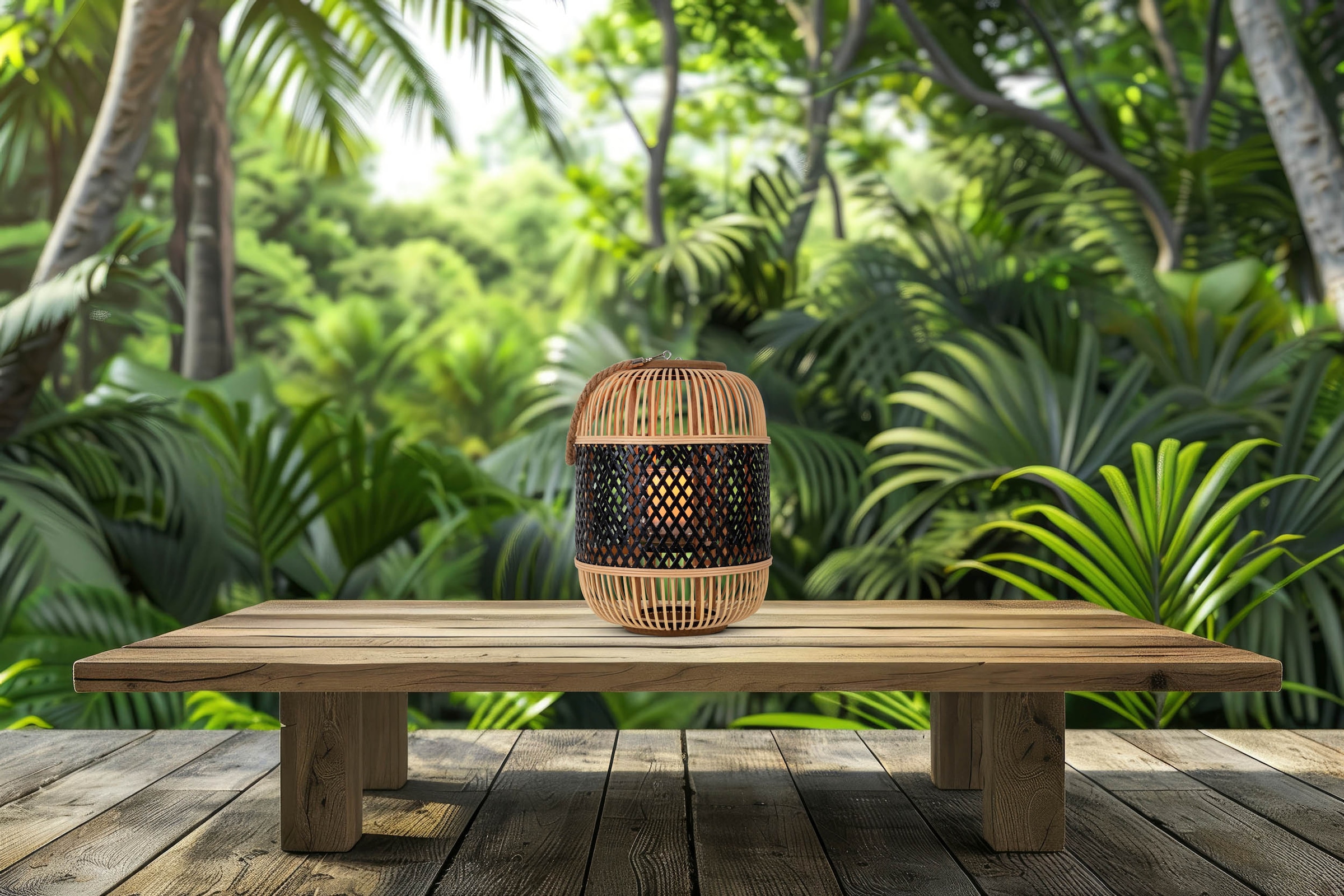 näve LED Dekolicht »Korbinian« 1 Stk. Warmweiß Rattankorb natur/schwarz mit Griff inkl. Solarkerze mit Flammeneffekt