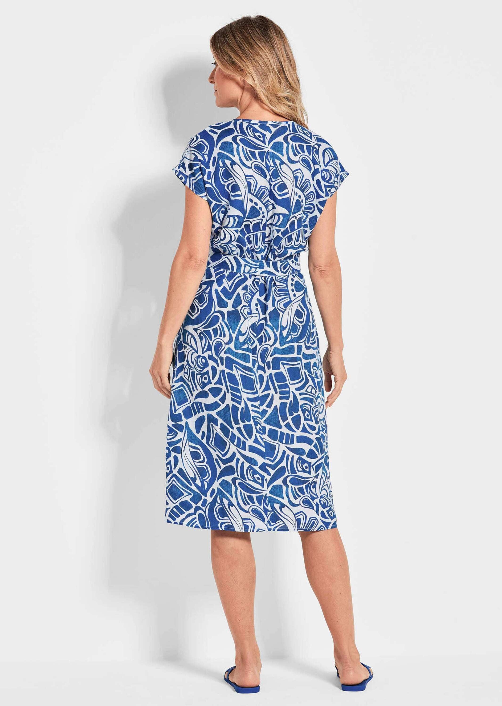 GOLDNER Sommerkleid »Leinenkleid Ethno, Halbarm« Eingrifftaschen Mit Bindegürtel und Taschen