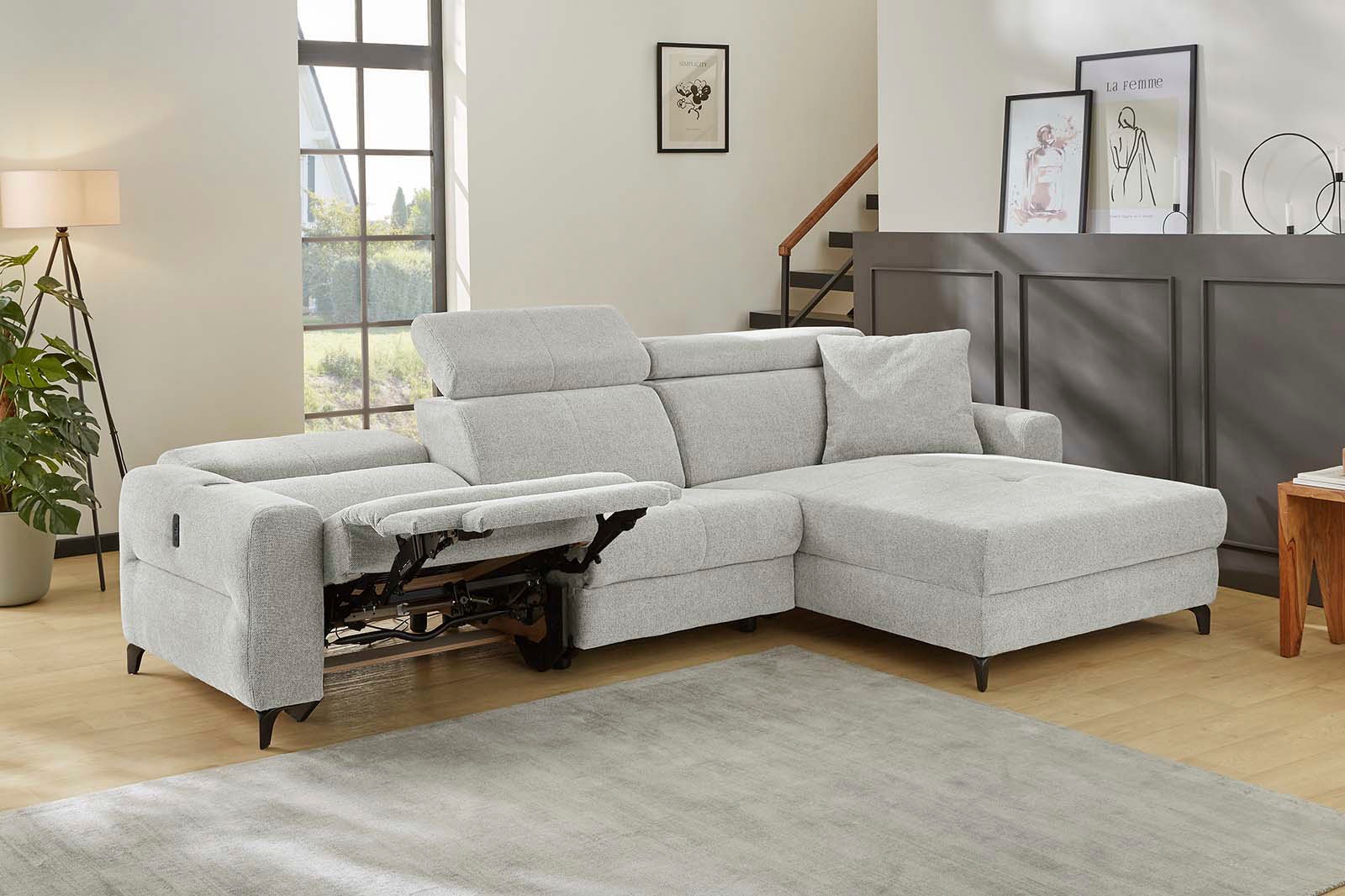 Jockenhöfer Gruppe Ecksofa »Monaco L-Form mit elektromotorischer Relaxfunktion und«, induktiver Lademöglichkeit + USB-A Ladeport, verstellbare Kopfstützen