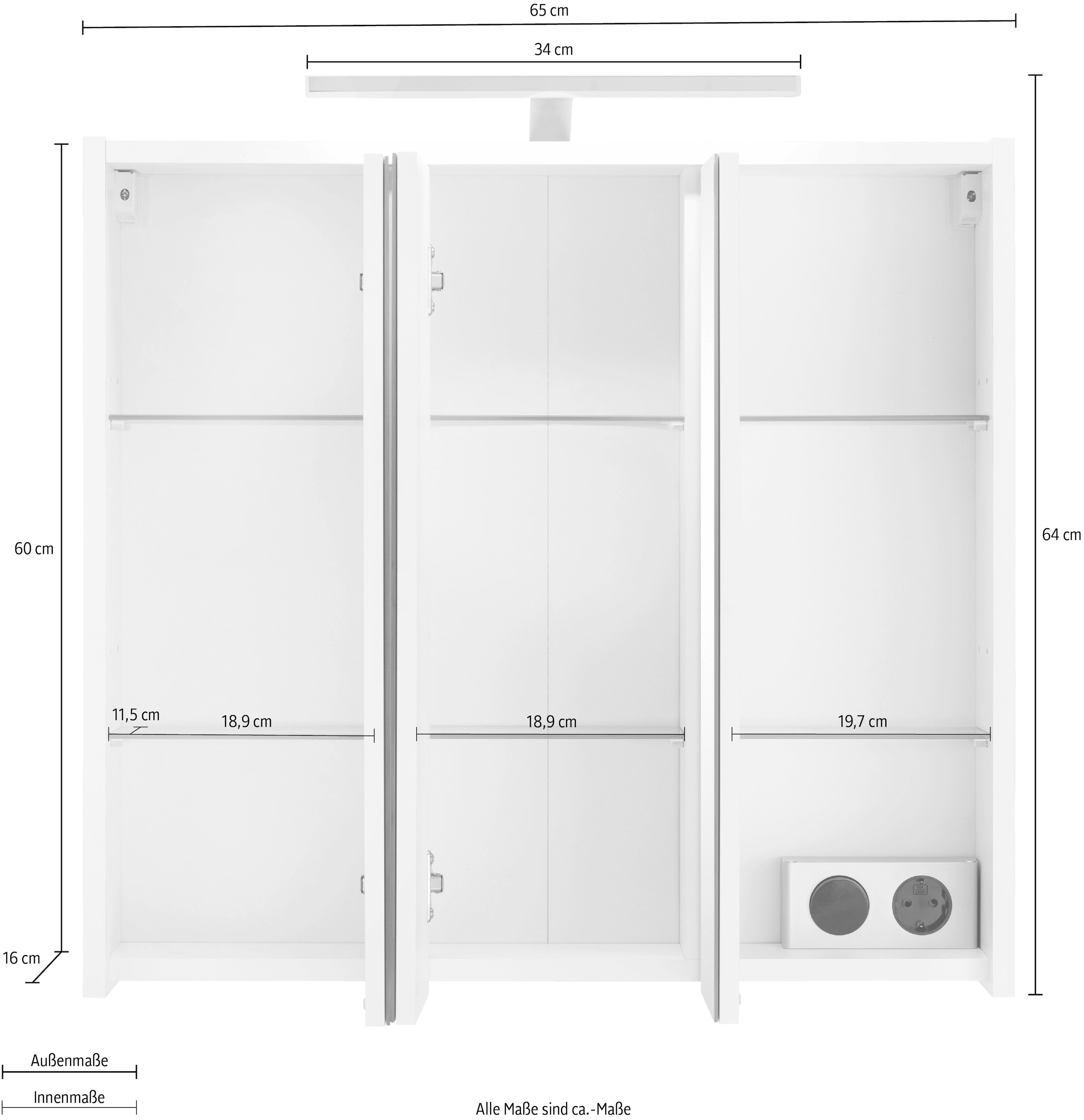 INOSIGN Spiegelschrank »List«, Breite 65 cm