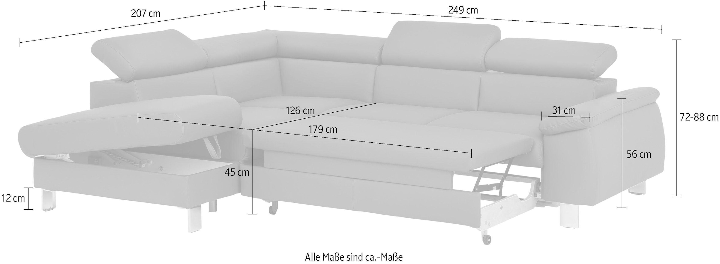 COTTA Polstergarnitur »Komaris L-Form«, (Set), Set bestehend aus: Ecksofa mit Kopfteilverstellung & Hocker