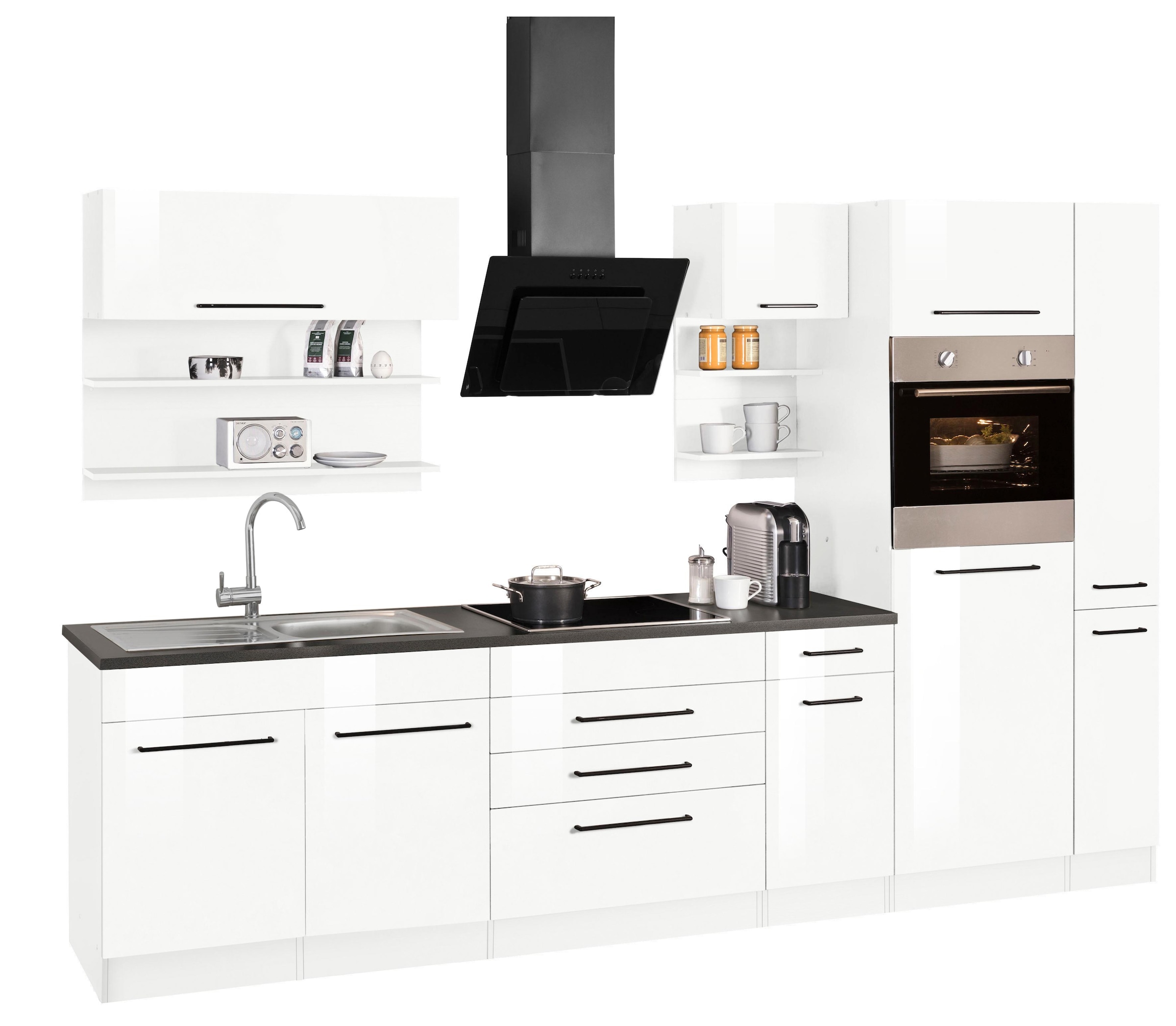 KOCHSTATION Küchenzeile »KS-Tulsa« ohne E-Geräte, Breite 320 cm, schwarze Metallgriffe, MDF Fronten