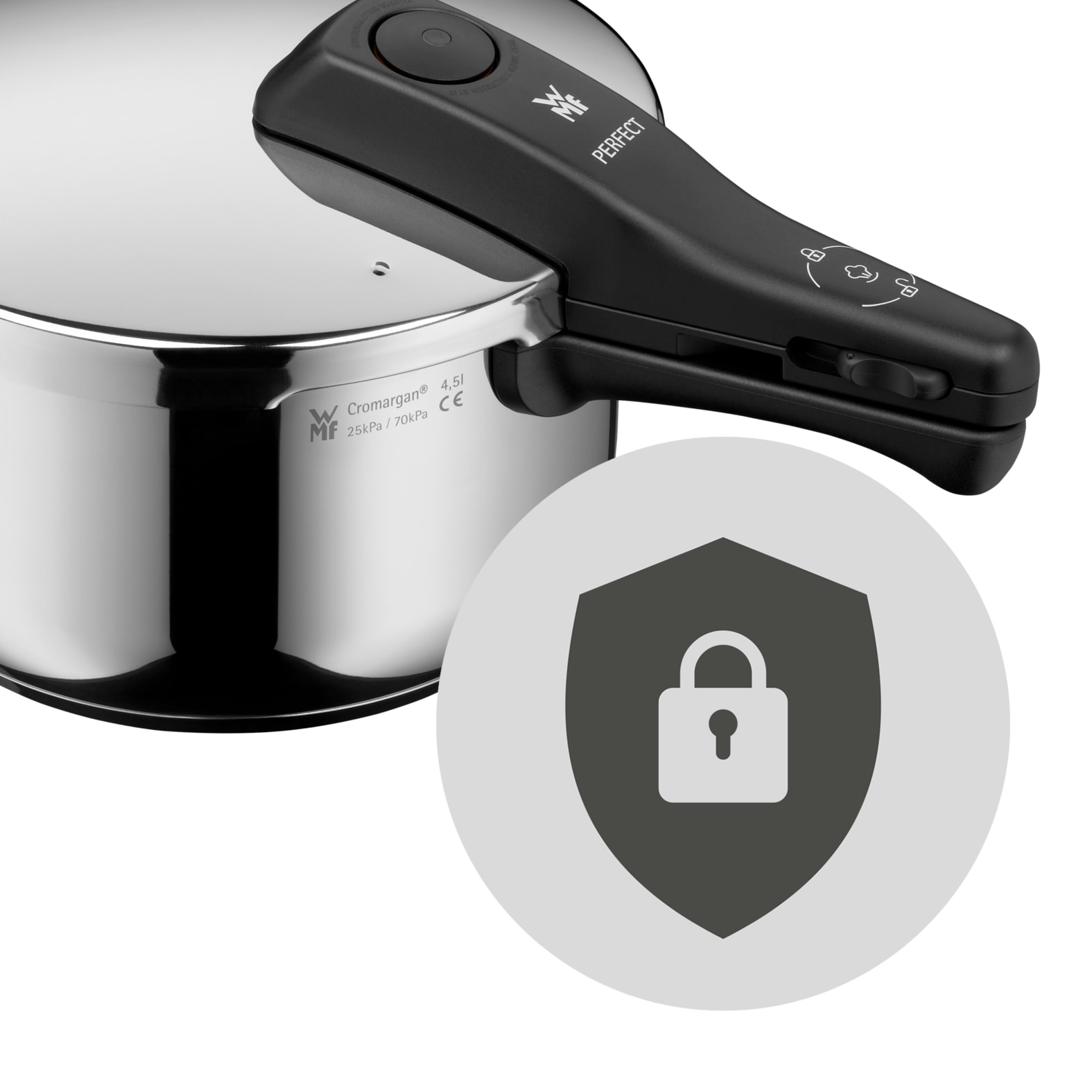 WMF Schnellkochtopf »Perfect One Pot, Dampfkochtopf Induktion 4,5l + 3l, großes Kochsignal« Set, 1x Schnellkochtopf 4,5 I mit Deckel und 1x Schnellbratpfanne 3,0 l, 2 Stk. tlg. Cromargan® Edelstahl Rostfrei 18/10