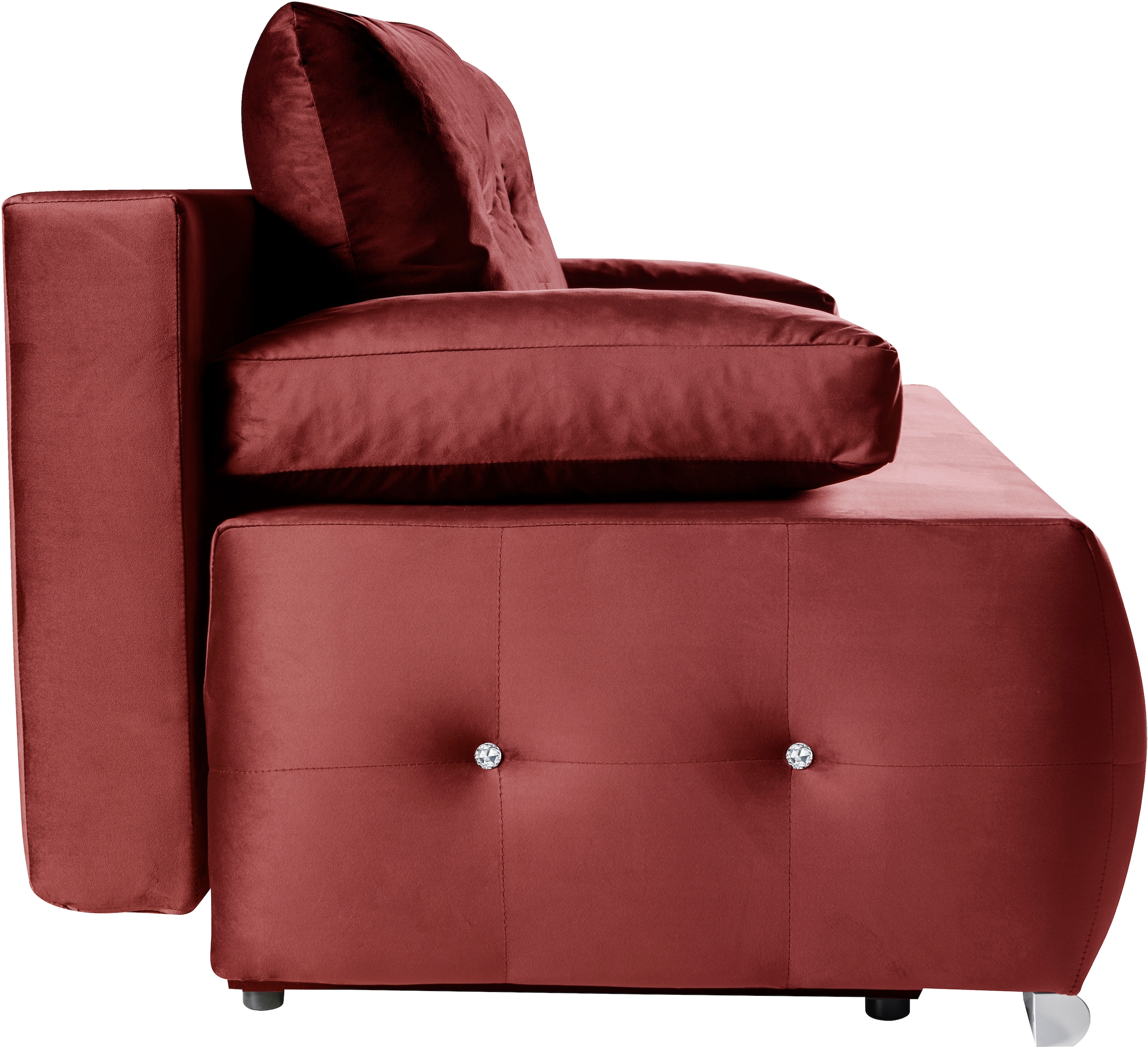 WERK2 Schlafsofa »Monaco Design Bettsofa, pflegeleichter Samtoptik Bezug, Breite 205cm«, 2-Sitzer Schlafcouch mit Bettkasten & funkelnden Ziersteinchen