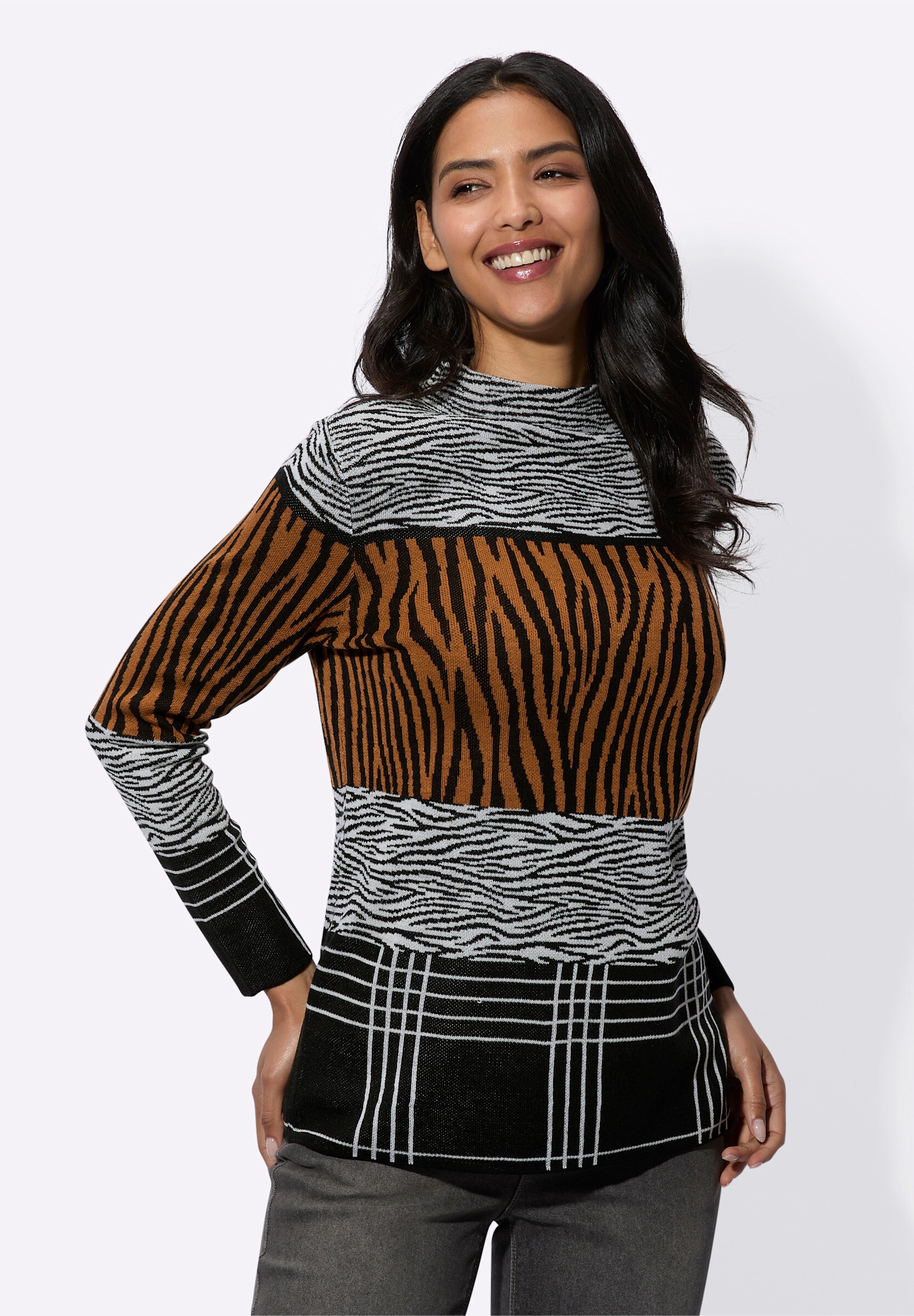 Sieh an! Longpullover »Jacquard-Pullover Jacquard-Pullover mit Kelchkragen«