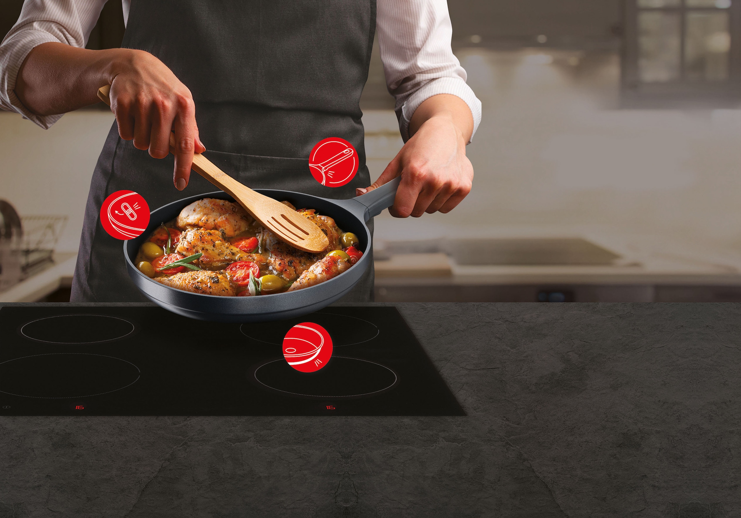 Tefal Schmorpfanne »Trattoria Pro«, Aluminiumguss, Robust, Antihaftversiegelung,Temperaturanzeiger, 28 cm, Induktion