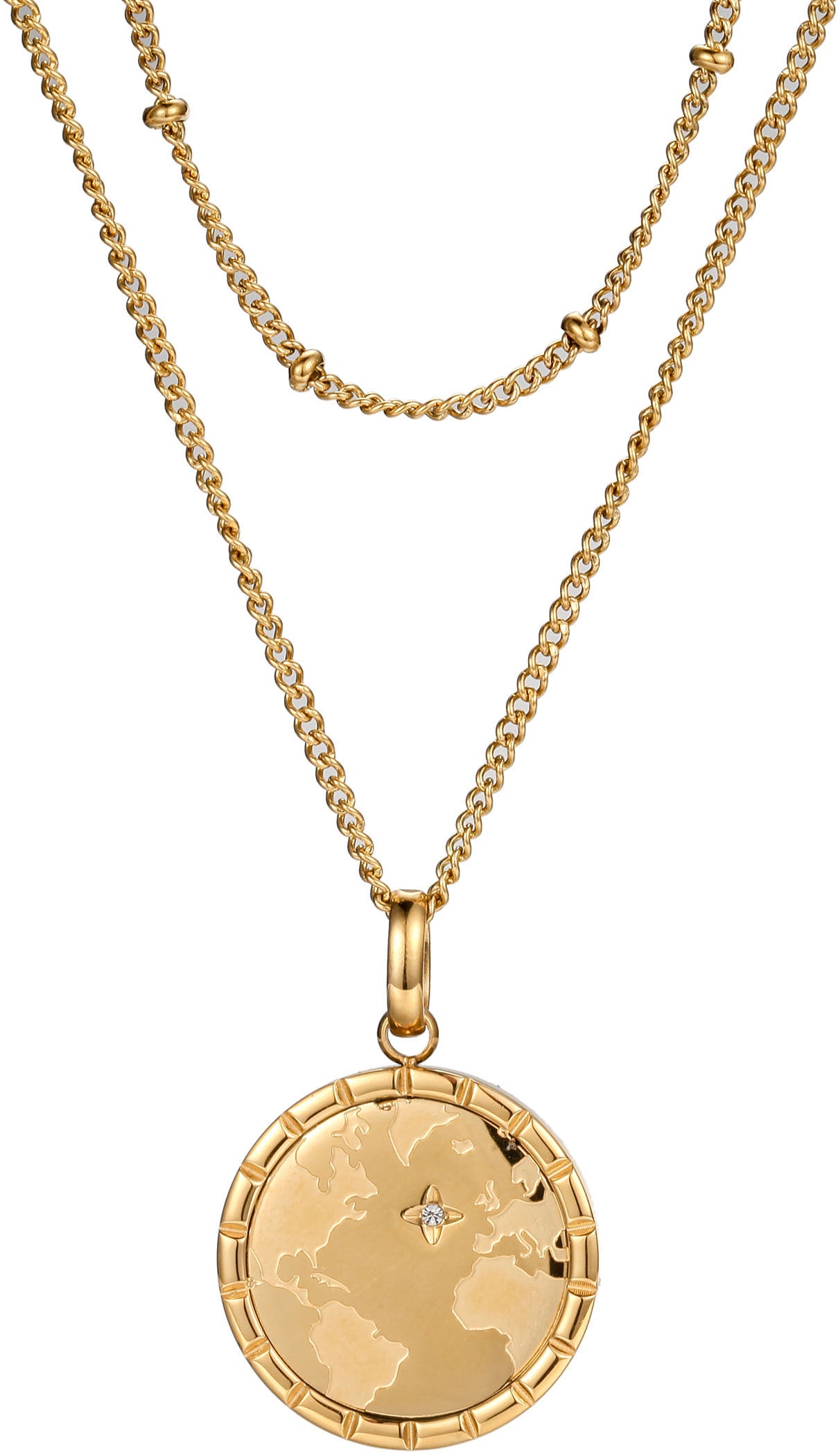 Firetti Kette mit Anhänger »Schmuck Geschenk Edelstahl Halsschmuck Halskette Planet Earth Welt«, mit Zirkonia (synth.)