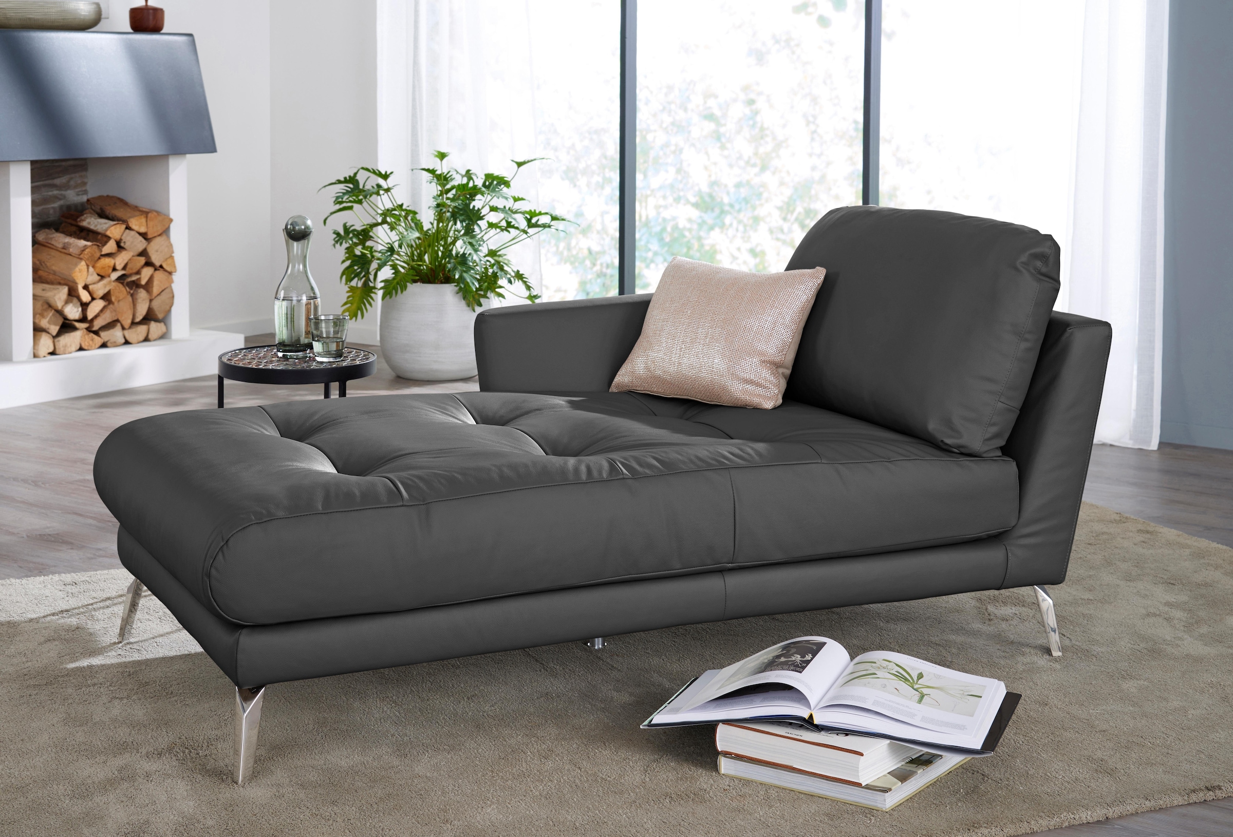 W.SCHILLIG Chaiselongue »softy«, mit dekorativer Heftung im Sitz, Füße Chrom glänzend