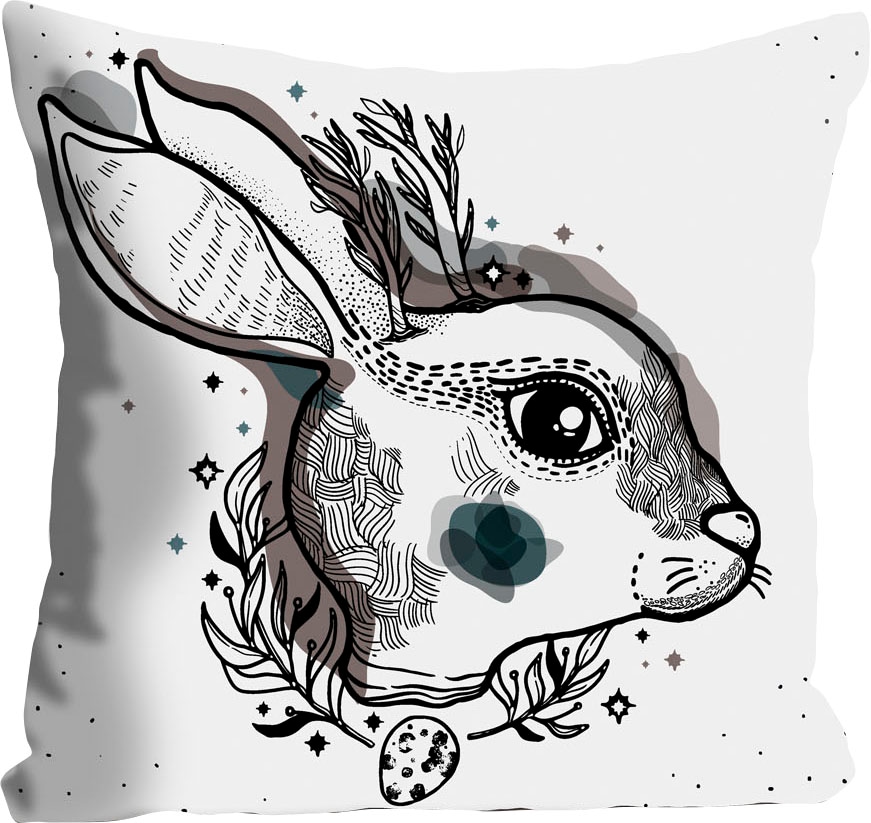 queence Dekokissen »Mikkel« mit einem Hasen mit Blättern