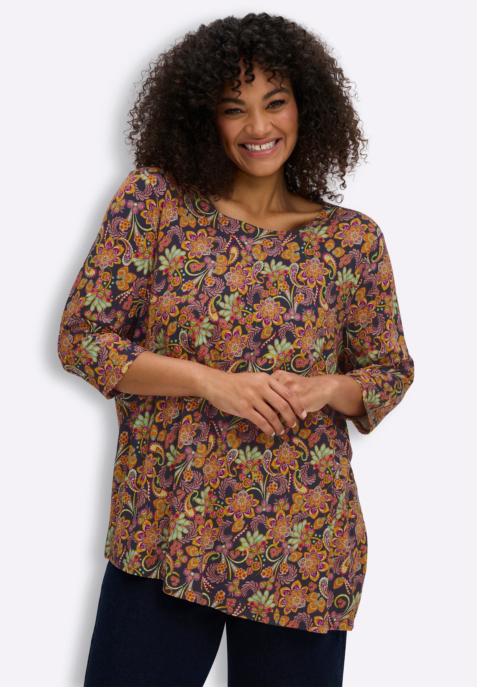 Sheego Longshirt »3/4-Arm-Shirt 3/4-Arm-Shirt mit asymmetrischem Saum«