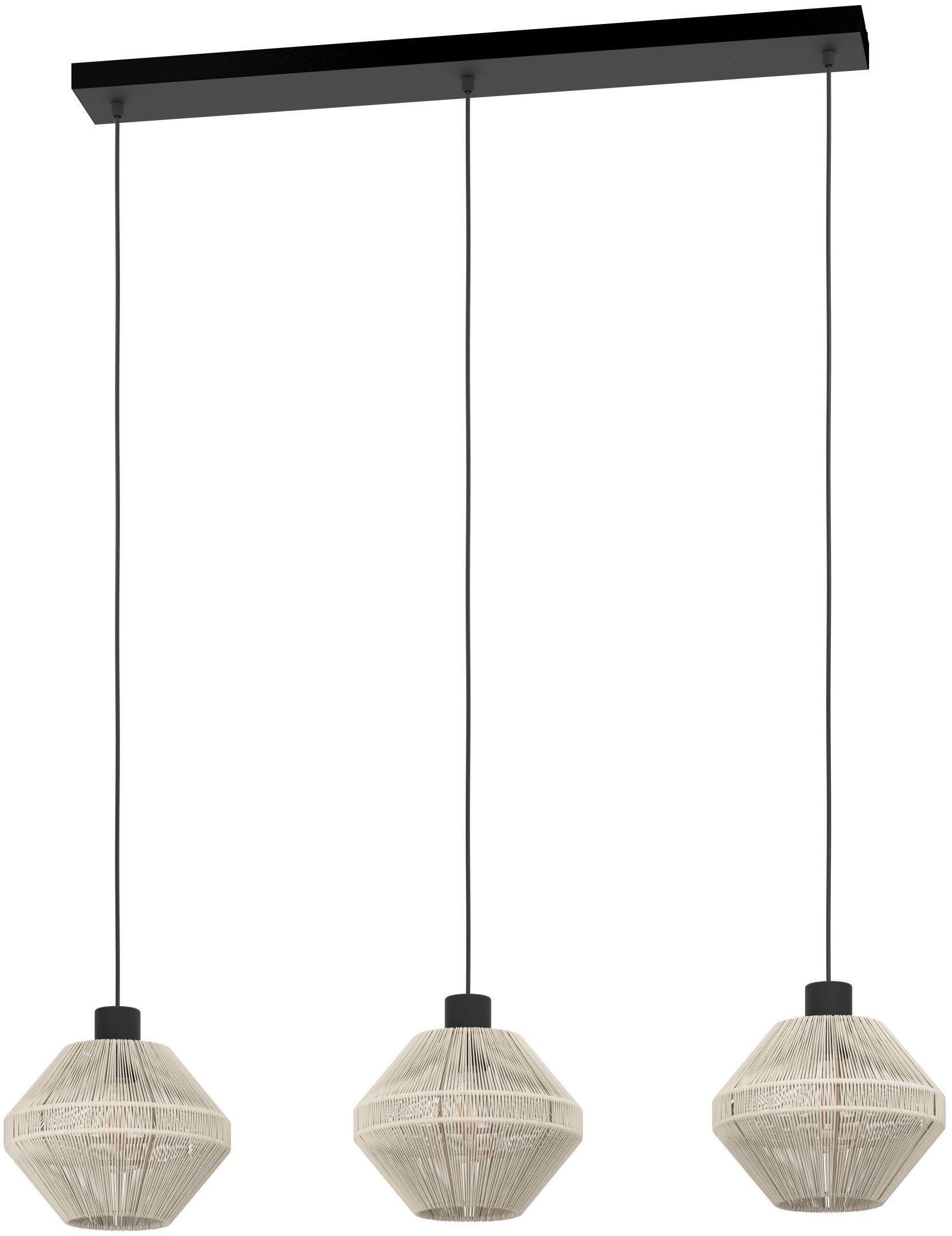 EGLO Hängeleuchte »Midsumer Hängelampe, Esszimmerlampe japanisch, Metall und Textil, E27« E27 1 Stk. Hängeleuchte - L92 x B22 x H110 cm - schwarz - 3X40W exkl.