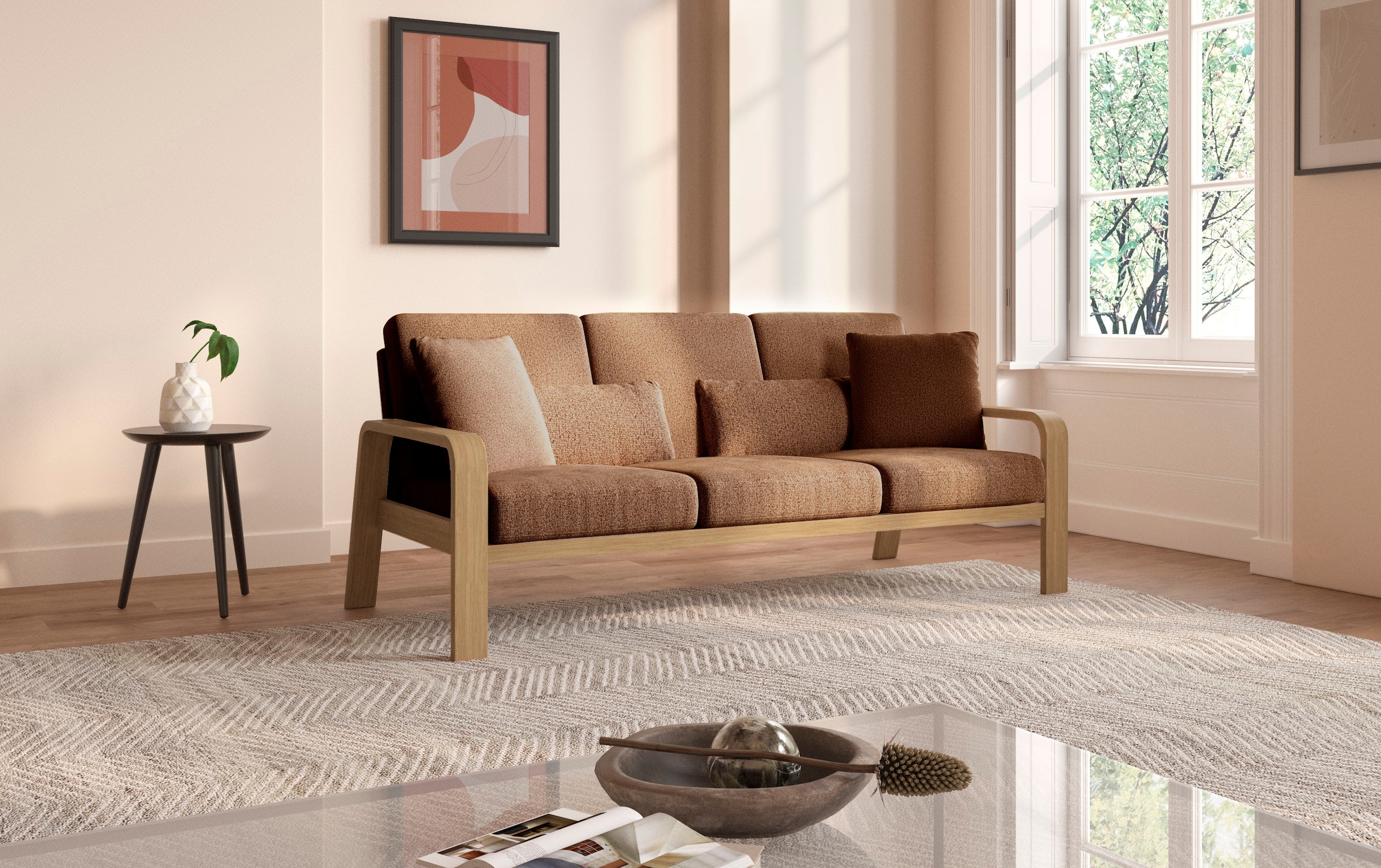 sit&more 3-Sitzer »Kolding«, Armlehnen aus Buchenholz in natur, verschiedene Bezüge und Farben