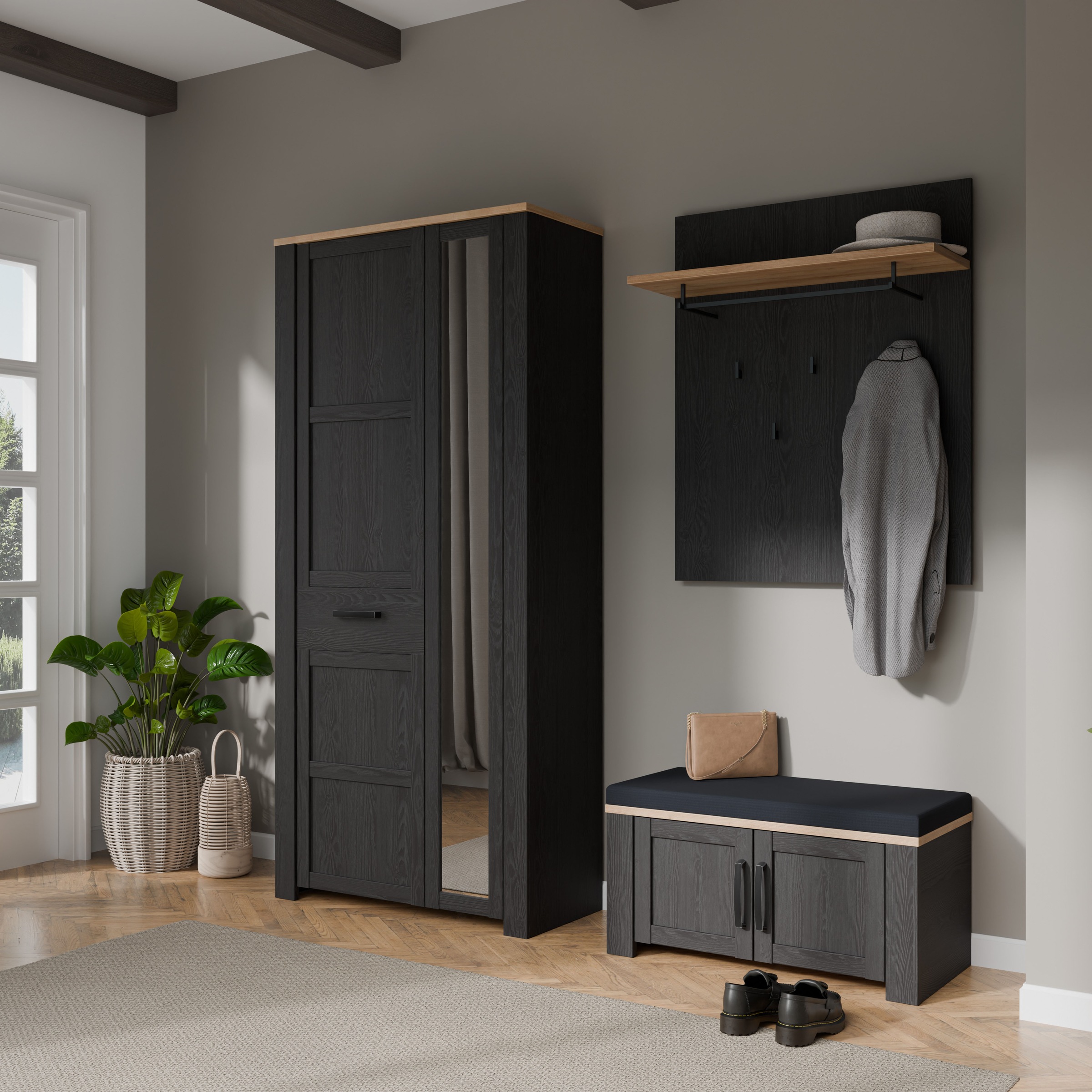 FORTE Garderobenpaneel »Bohol Paneel 5 Haken, Kleiderstange, Ablageboden« B/H/T 86,5/1056/30 cm