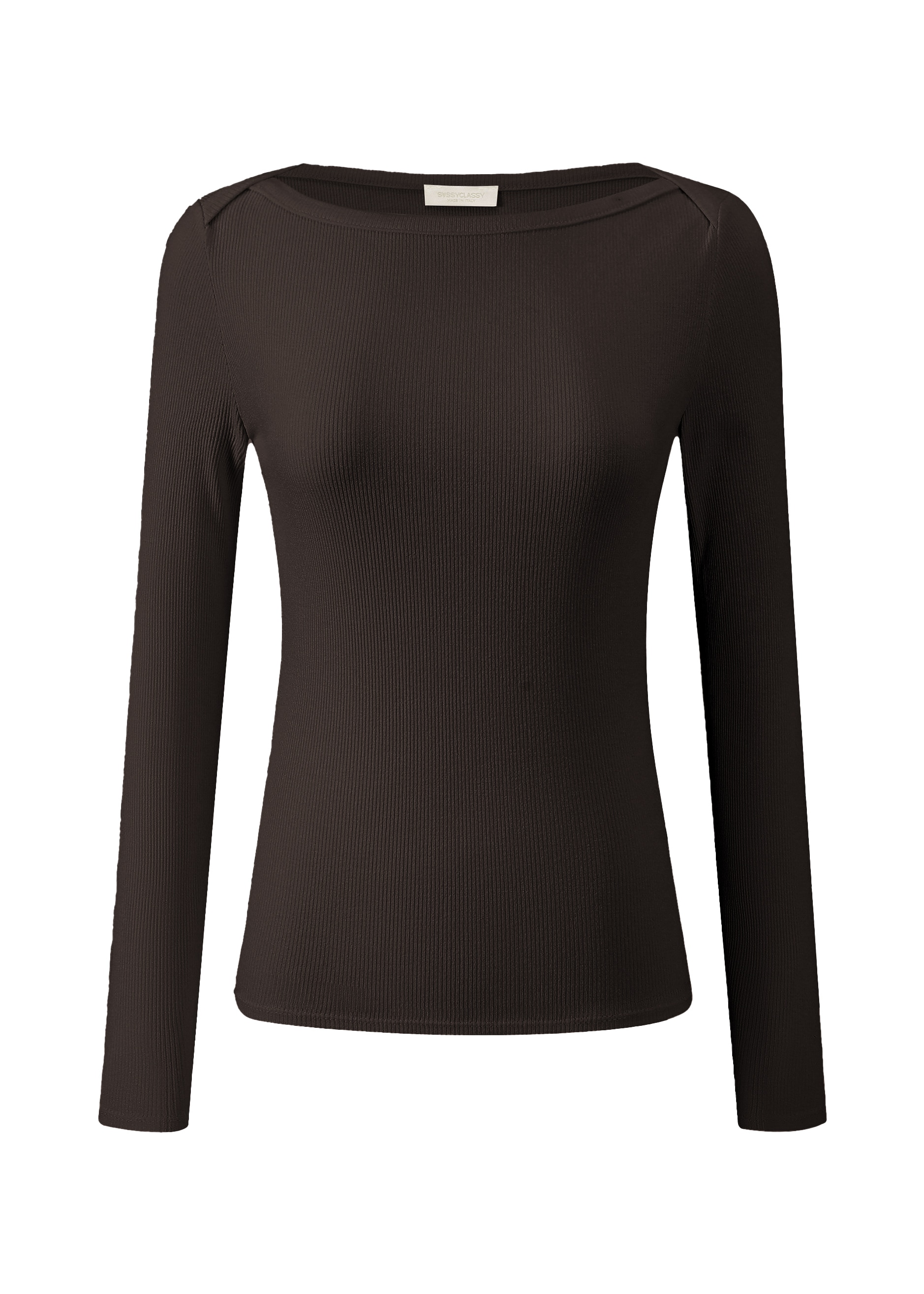 SASSYCLASSY Langarmshirt »Langarmshirt mit U-Boot Ausschnitt« Elegantes Shirt in feiner Rippstruktur