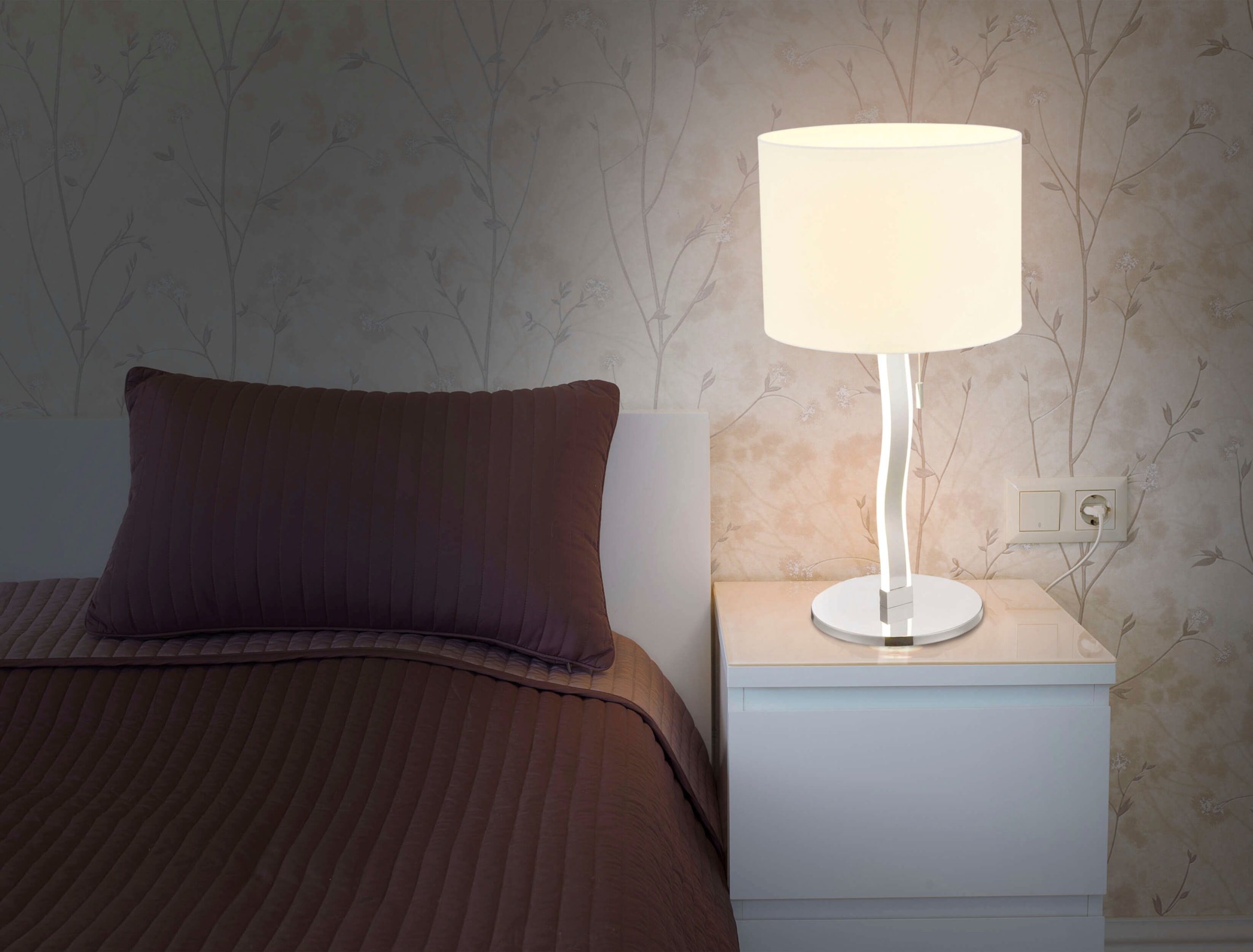 näve LED Tischleuchte »Aurelia«, 1 flammig, Leuchtmittel E27 | ohne Leuchtmittel, excl. 1x E27 max. 60W, incl. LED, Höhe 68cm, Schirm weiß D: 35cm