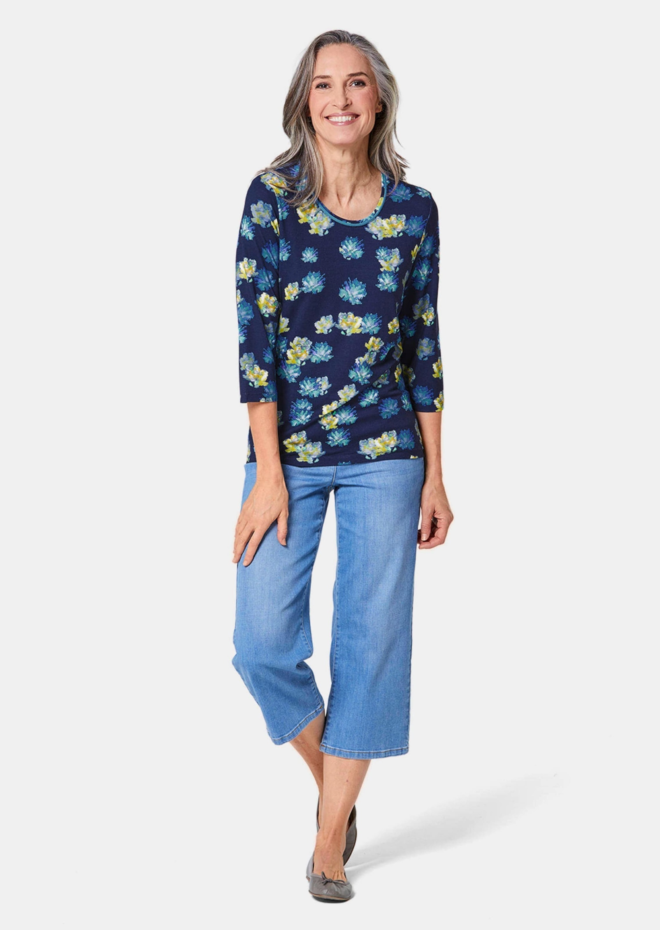 GOLDNER Print-Shirt »Druckshirt in kraftvollen Farben« Kontrastpaspel am Ausschnitt