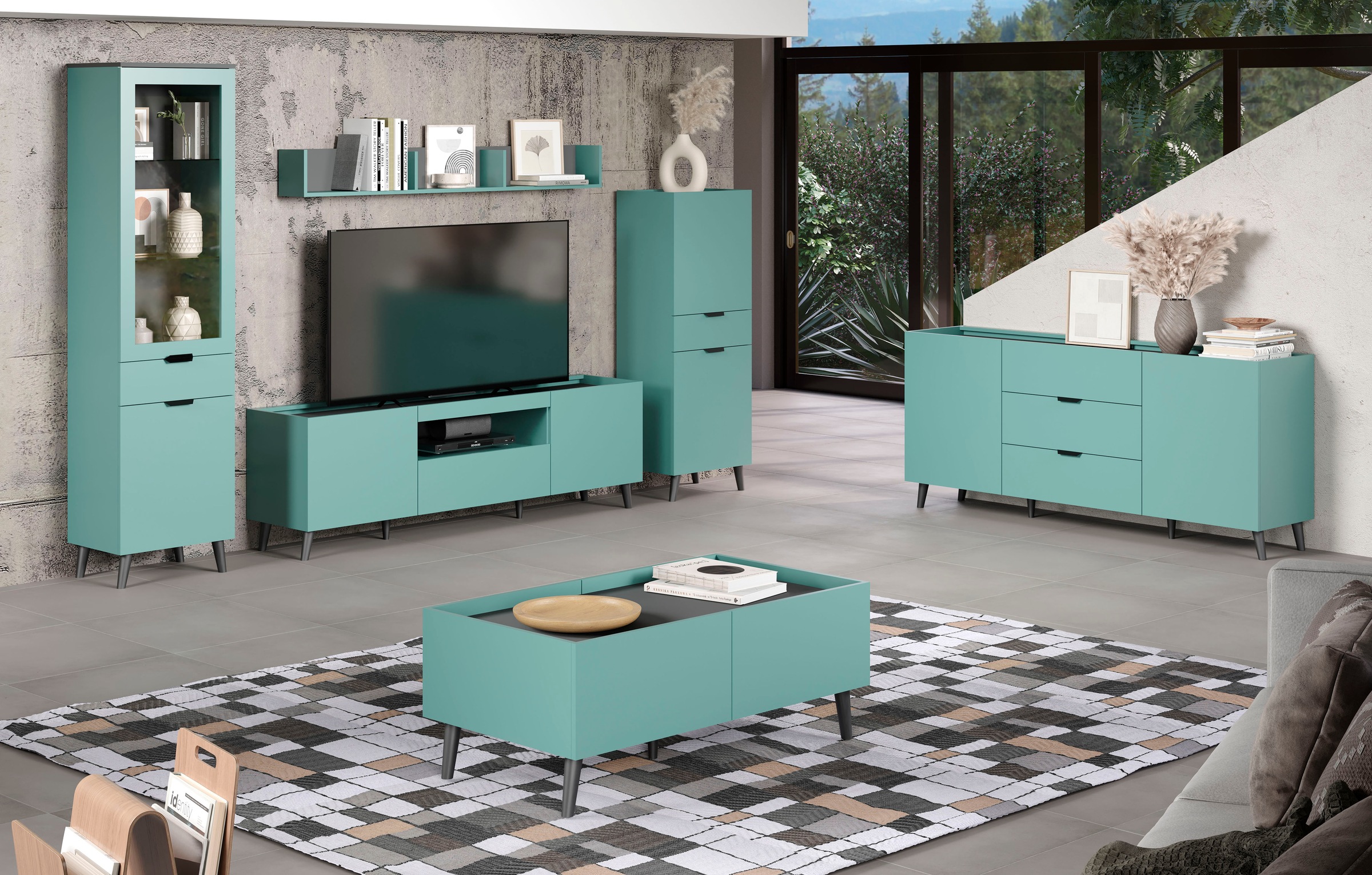 andas TV-Board »Mikkeline«, (1 St.), matt, B / H: ca. 181 / 60 cm, TV-Schrank, blau, Türkis
