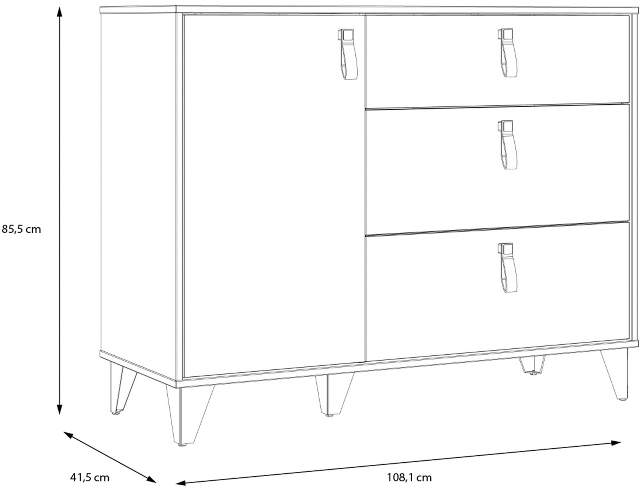 FORTE Sideboard »Lya«, Sideboard 3 Schubkästen, 1 Tür, Stauraum, Griffschlaufen