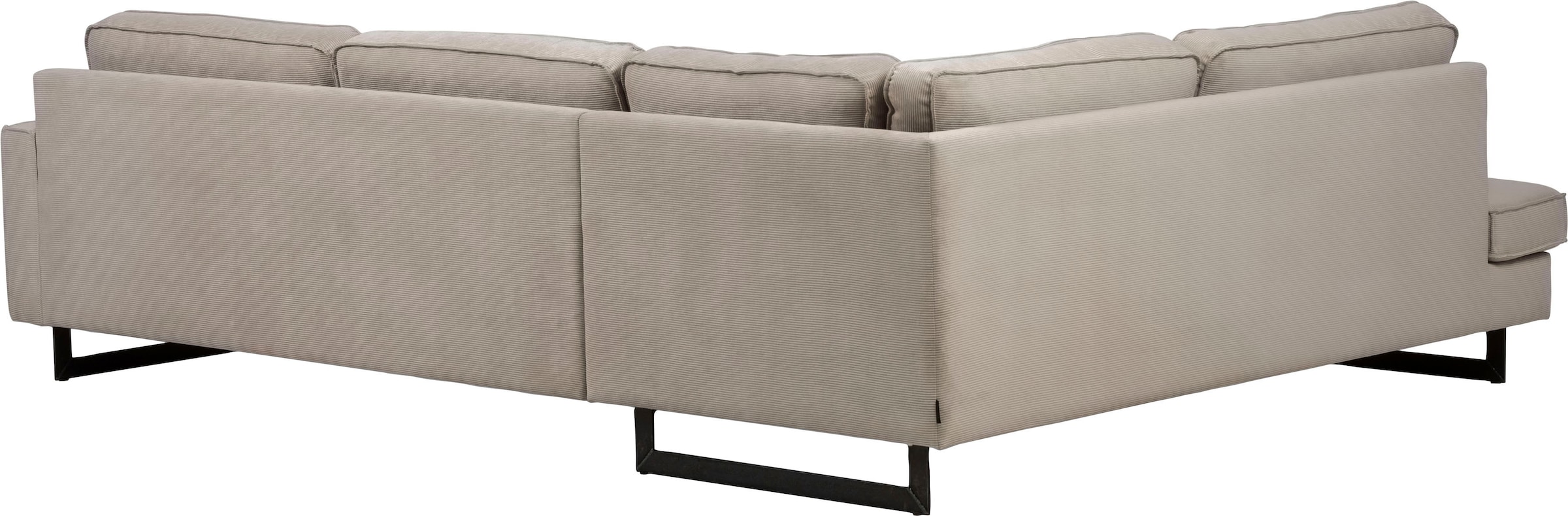 Home affaire Ecksofa »Pinto, 290 cm, Cord, Chenille, Lederoptik, Ottomane links / rechts« mit Keder, schwarze Metallfüße, Wellenunterfederung