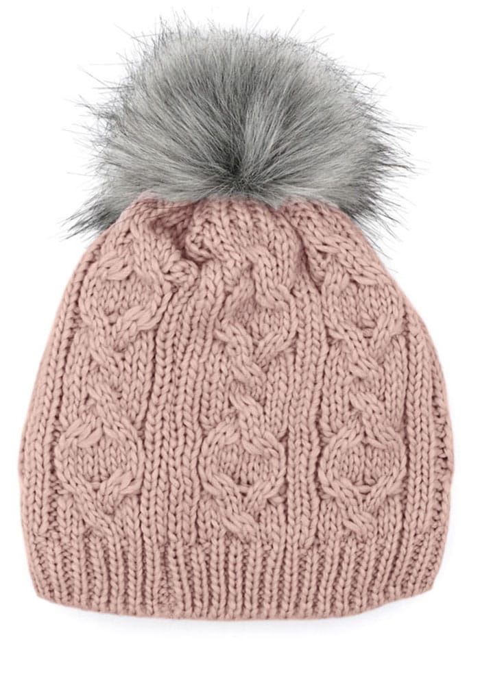 MAXIMO Strickmütze mit Zopfstrickmuster und FakeFur Bommel