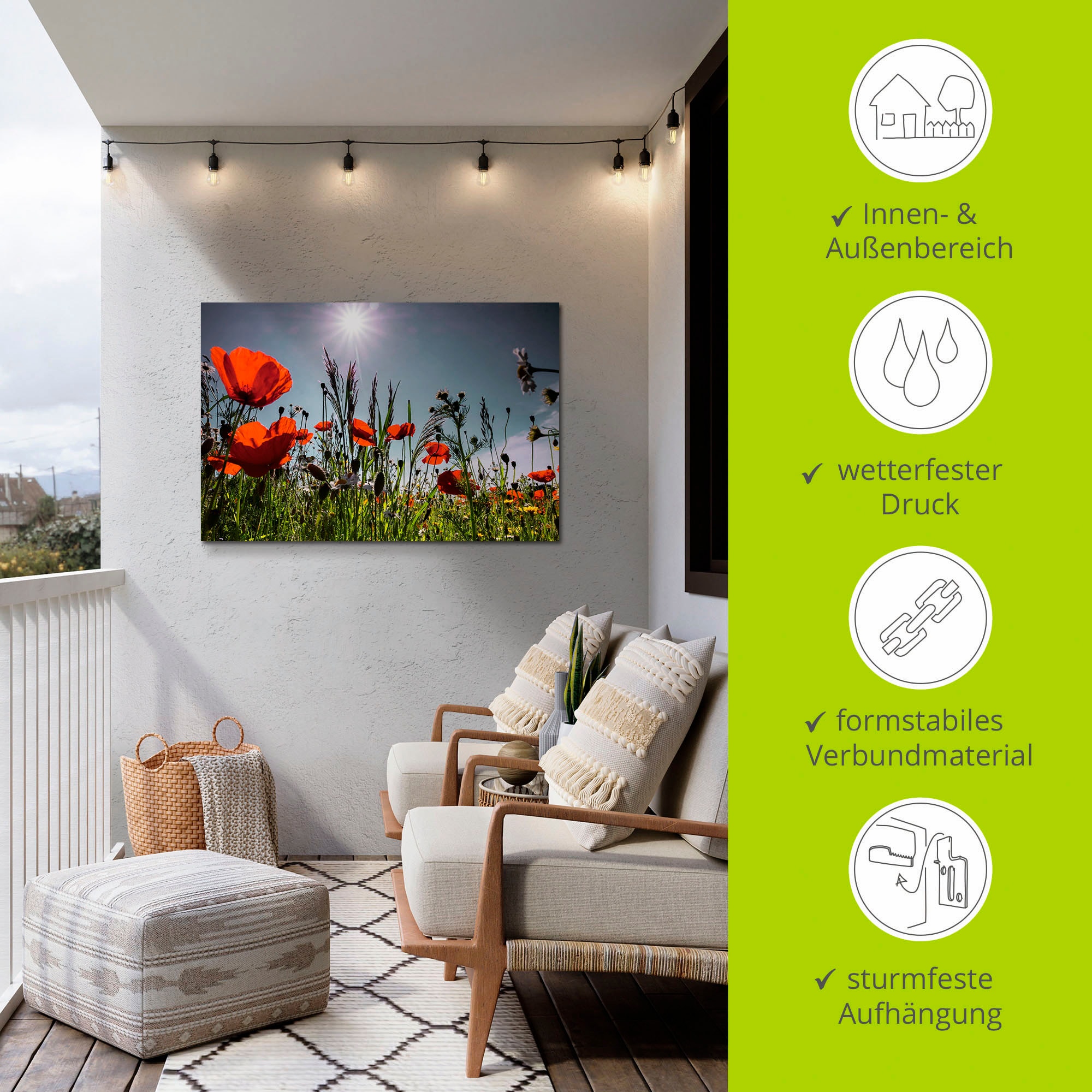 Artland Alu-Dibond-Druck »Mohnblumenwiese« Blumenwiese 1 Stk. tlg. für Innen- und Außenbereich geeignet, Outdoorbild