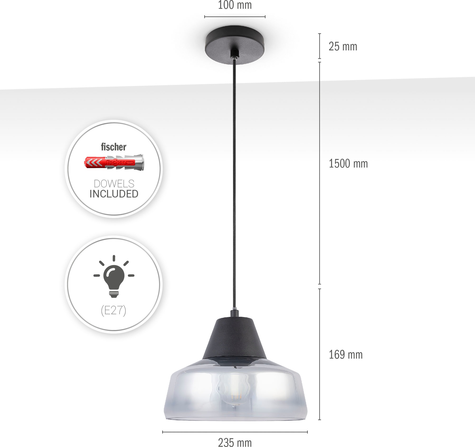 Paco Home Pendelleuchte »DIARA« E27 Glas Esszimmer Lampe Hängeleuchte Modern Vintage Industrial E27