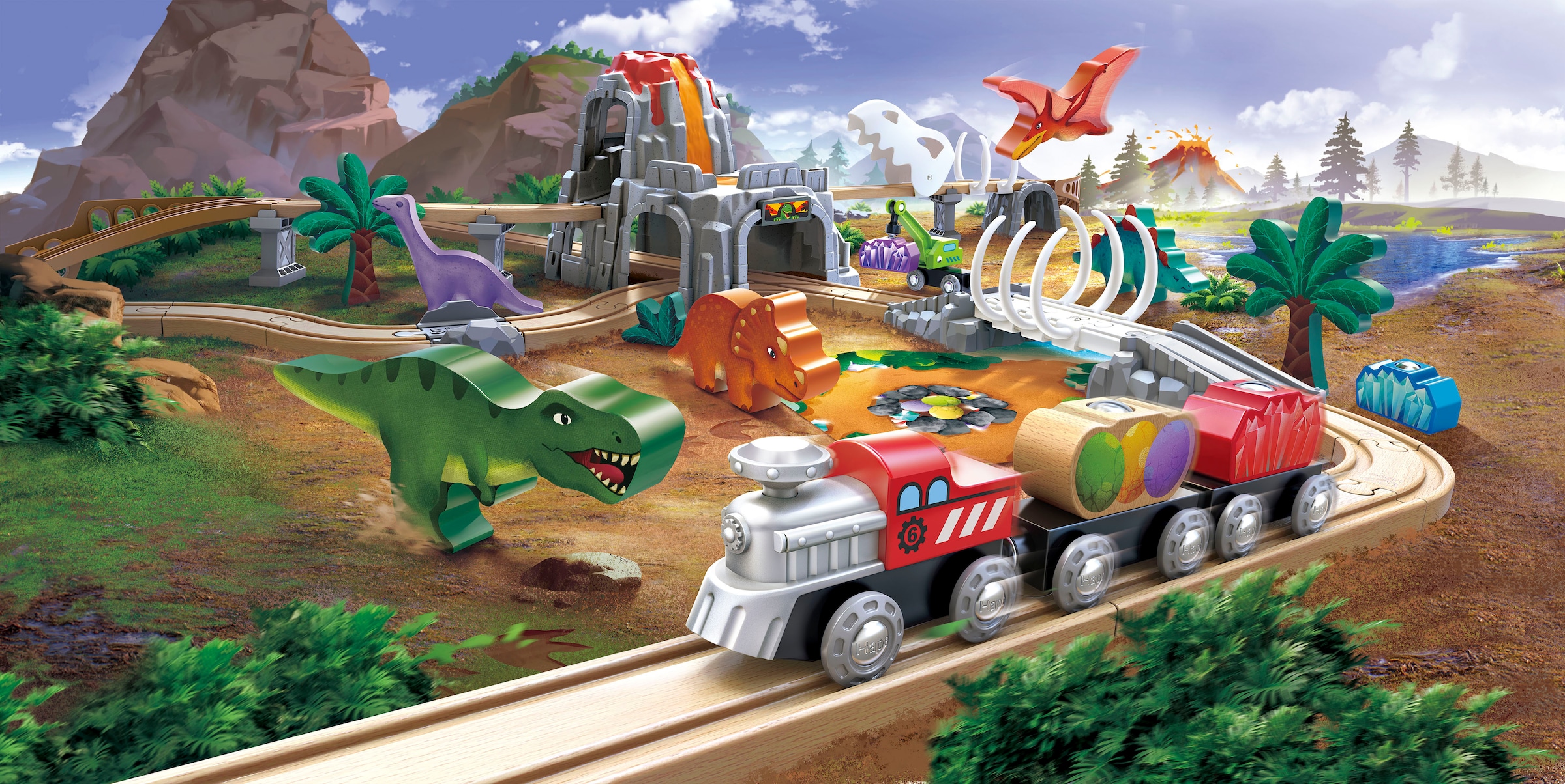 Hape Spielzeug-Eisenbahn »Dino-Eisenbahn-Abenteuer«, mit Licht- und Soundfuntkion