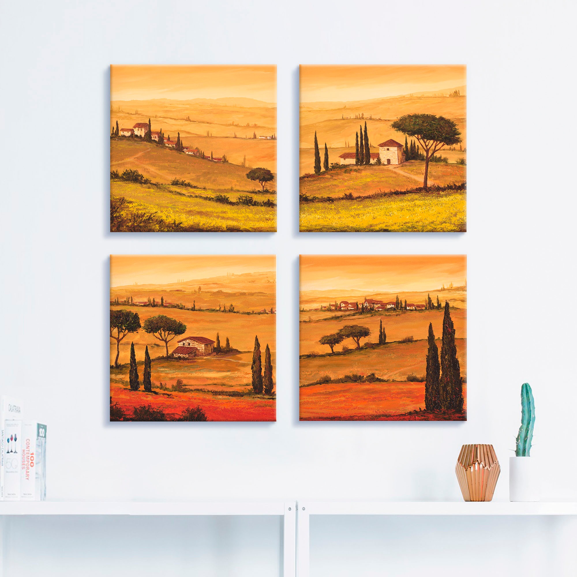 Artland Leinwandbild »Rapsfeld und  Mohnfeld Toskanalandschaft« Europa 4 Stk. tlg. 4er Set, verschiedene Größen