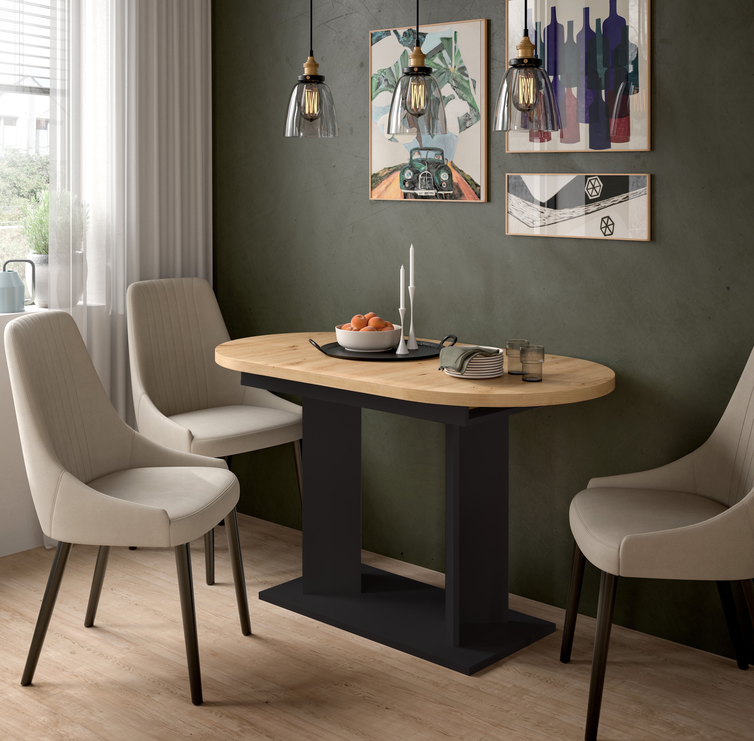 Home affaire Esstisch »GERO, 130-170 cm, ausziehbar, Säulengestell« in verschiedenen Ausführungen erhältlich, 1 Stk. tlg. Tisch, Esstisch, Esszimmer, Esszimmertisch, Küchetisch, Bartisch