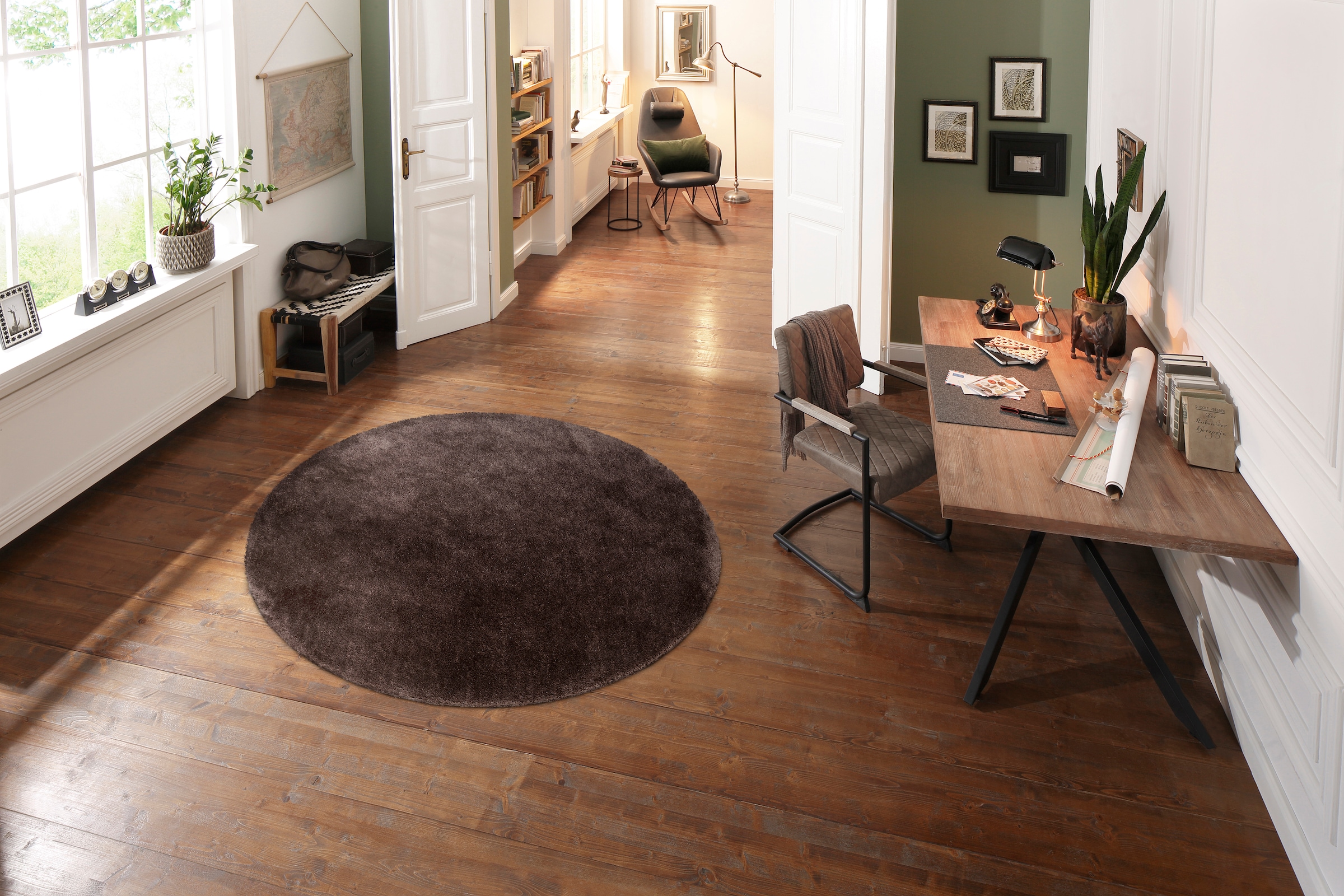 Bruno Banani Hochflor-Teppich »Dana Teppich, Kundenliebling«, rund, 30 mm Höhe, unifarben, Mikrofaser Teppiche, Wohnzimmer, Schlafzimmer, Esszimmer